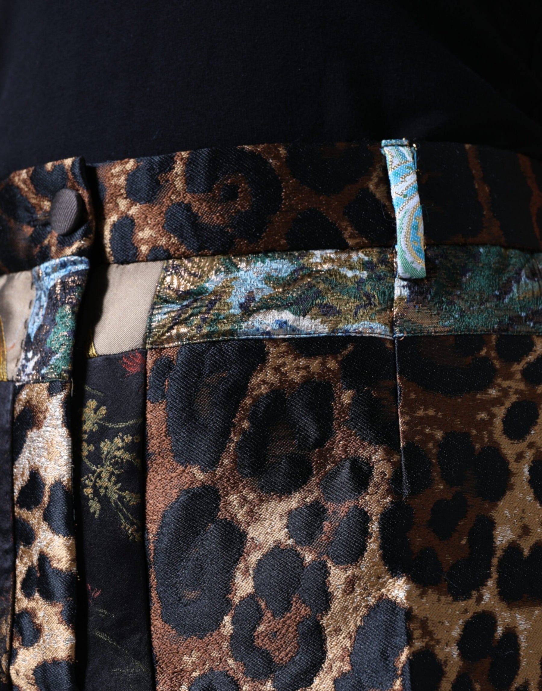 Dolce & Gabbana Multicolor Patchwork Jacquard High Waist Pants | Regal Royce