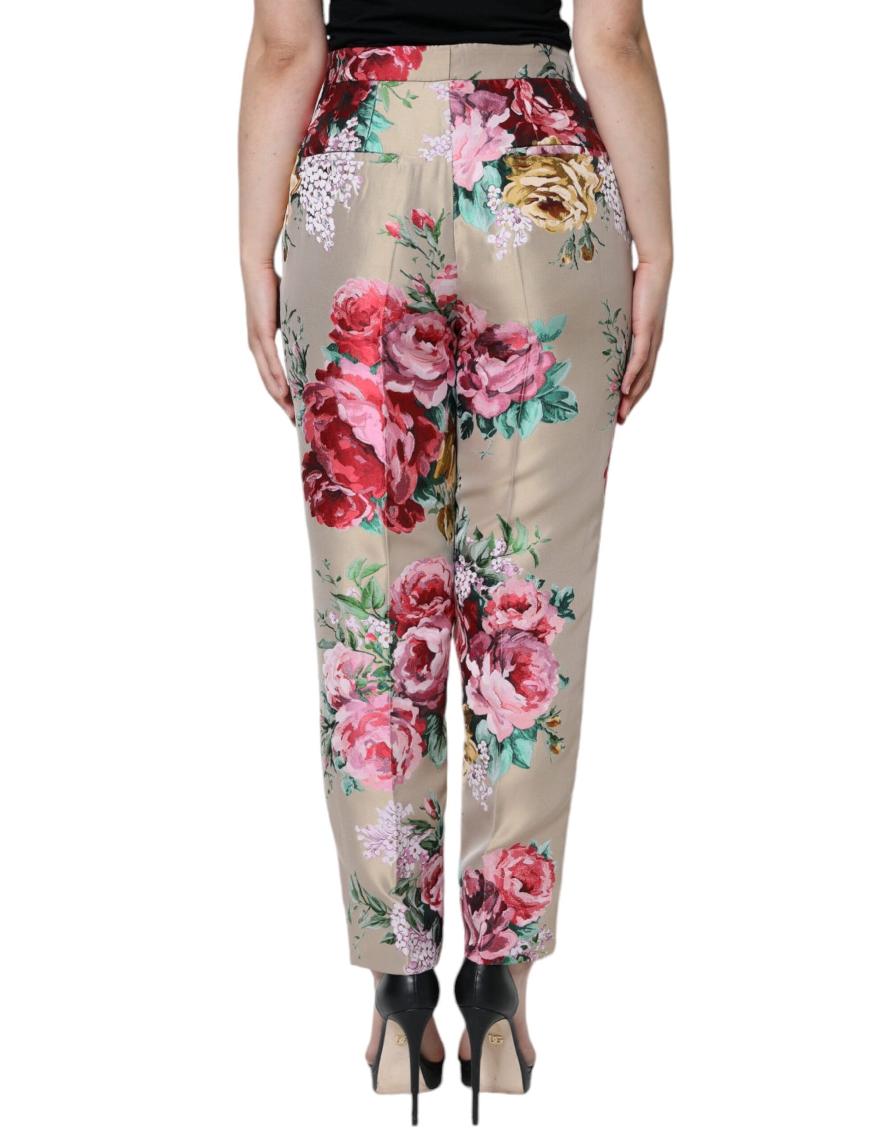 Dolce & Gabbana Beige Floral Jacquard High Waist Tapered Pants | Regal Royce