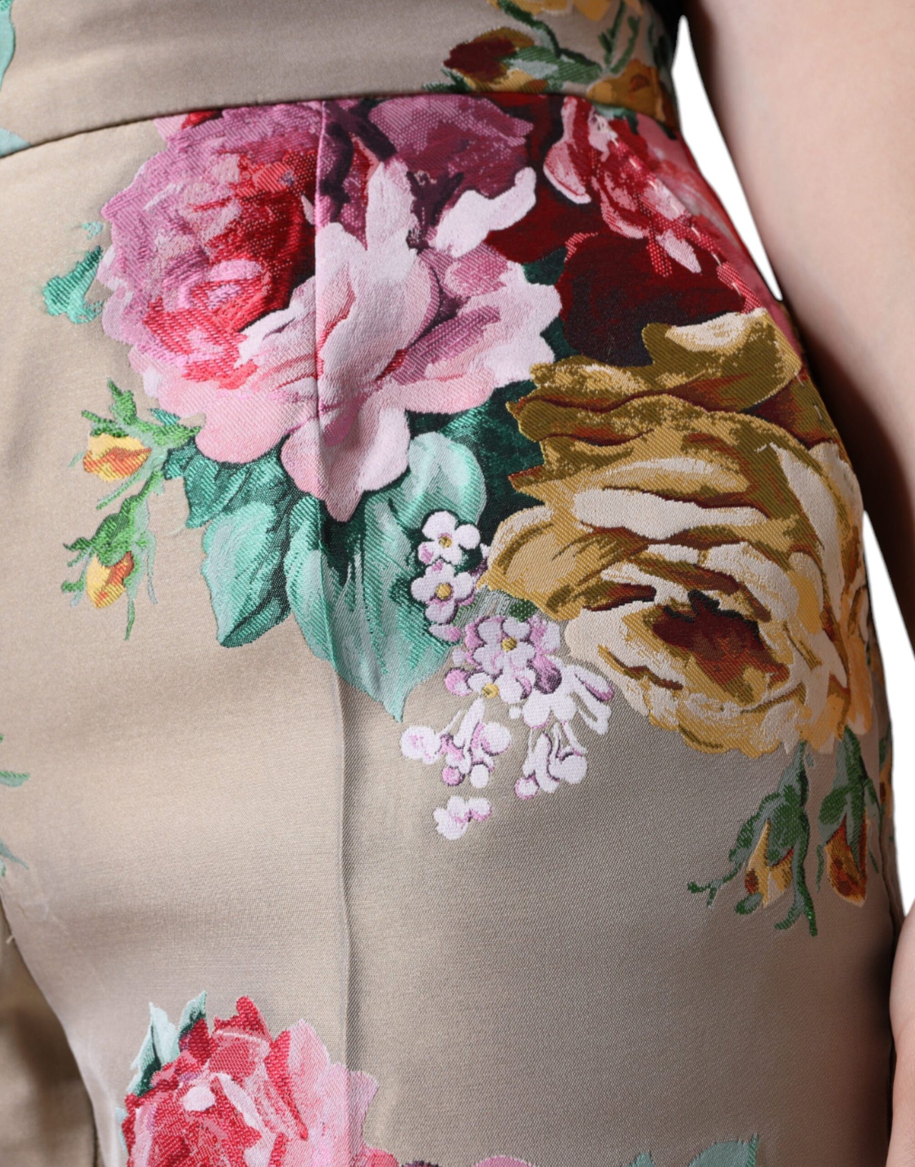 Dolce & Gabbana Beige Floral Jacquard High Waist Tapered Pants | Regal Royce