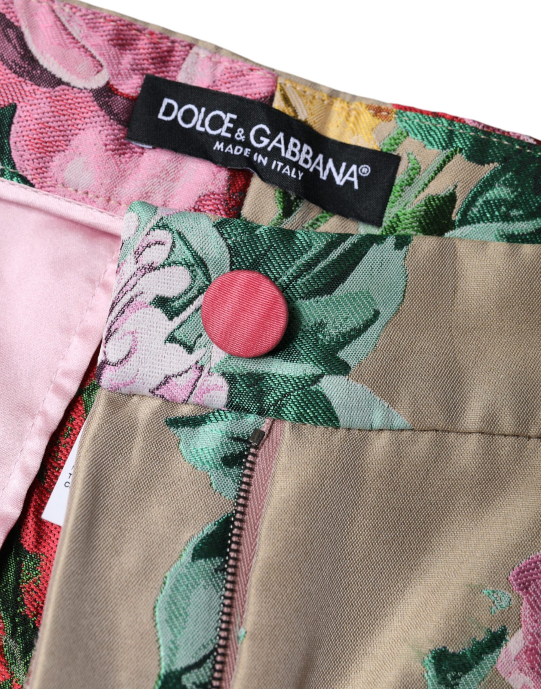Dolce & Gabbana Beige Floral Jacquard High Waist Tapered Pants | Regal Royce