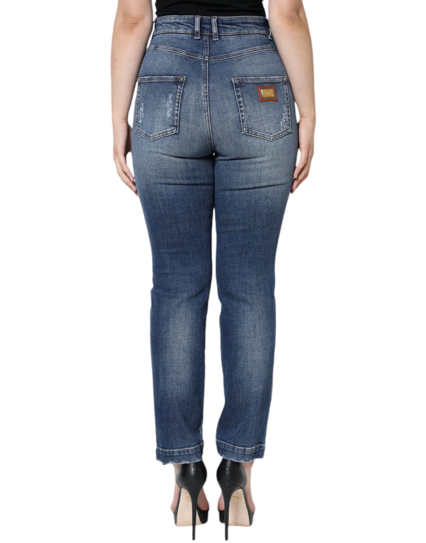 Dolce & Gabbana Dark Blue Cotton Tattered Skinny Denim Jeans | Regal Royce