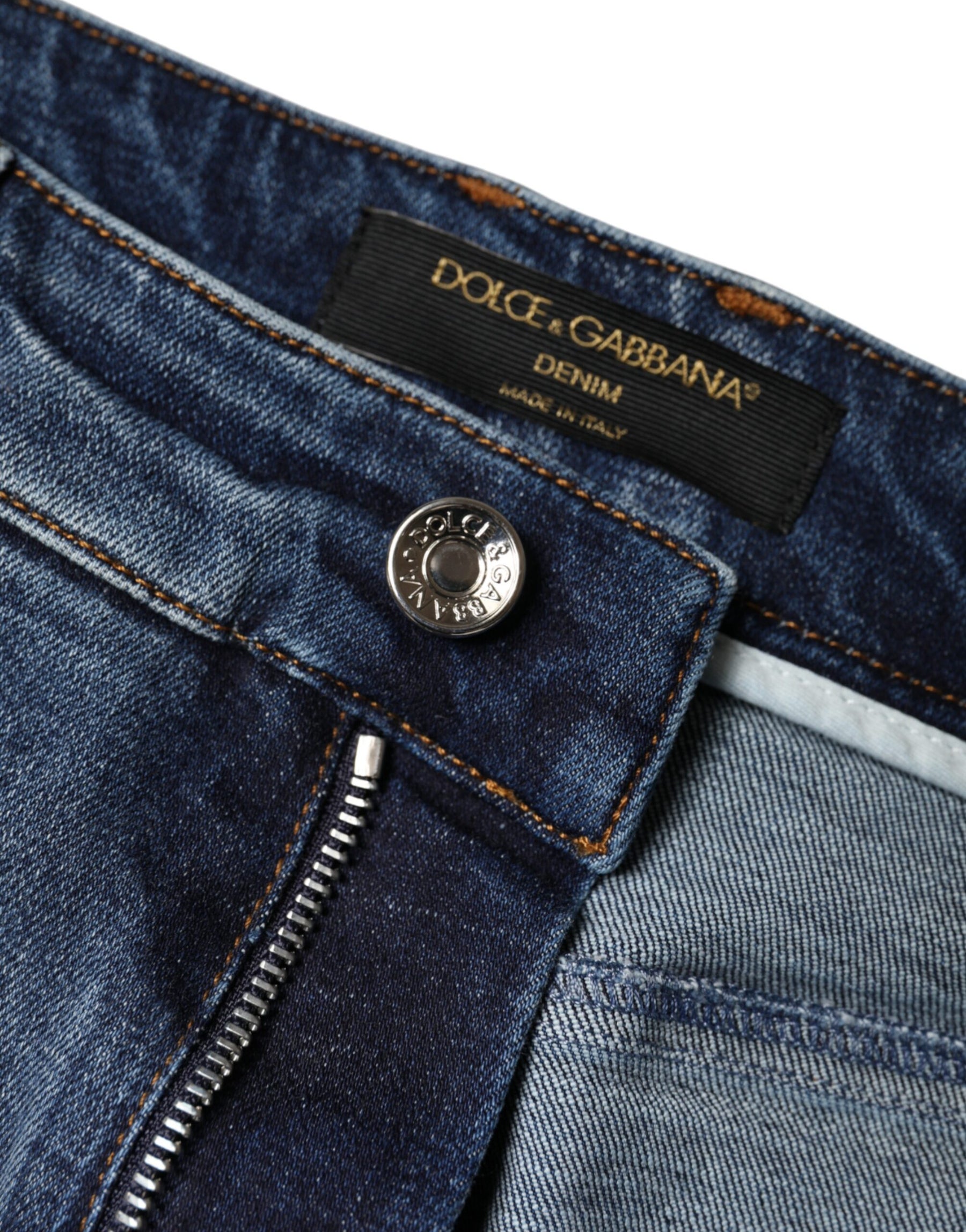 Dolce & Gabbana Dark Blue Cotton Tattered Skinny Denim Jeans | Regal Royce
