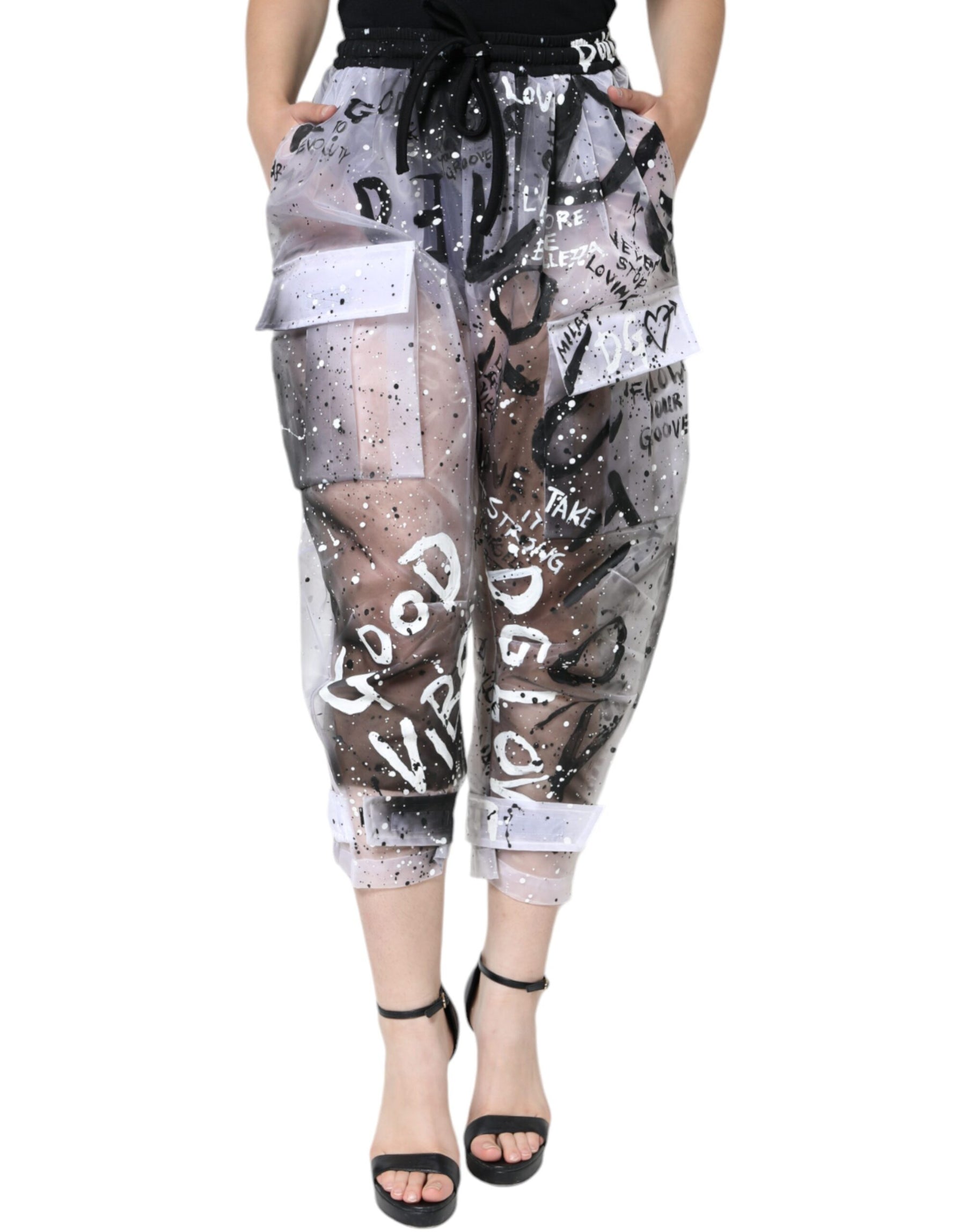 Dolce & Gabbana White See Through Logo Cropped Cargo Pants | Regal Royce