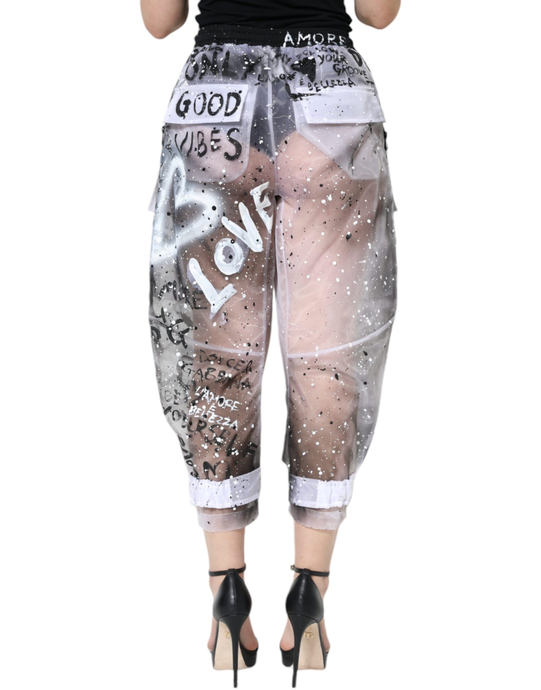 Dolce & Gabbana White See Through Logo Cropped Cargo Pants | Regal Royce