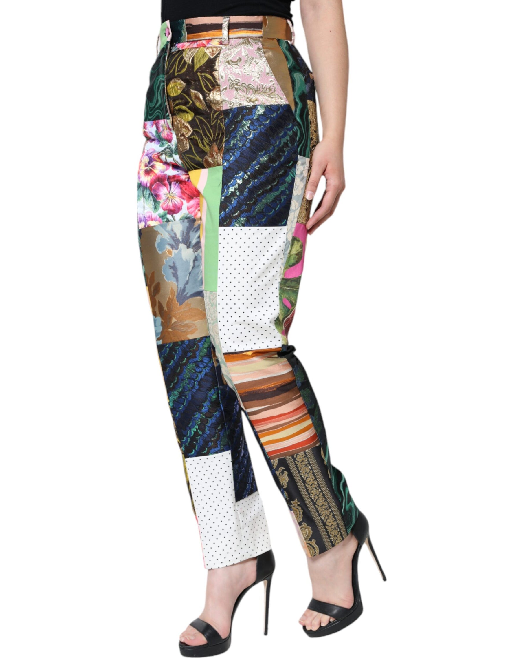 Dolce & Gabbana Multicolor Patchwork Jacquard High Waist Pants | Regal Royce