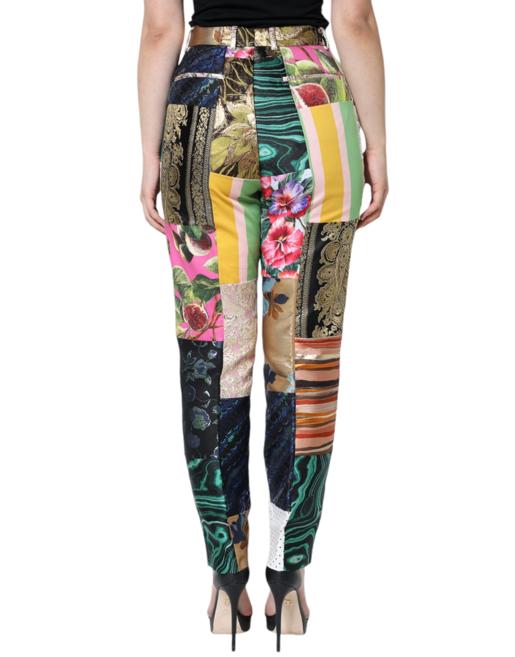 Dolce & Gabbana Multicolor Patchwork Jacquard High Waist Pants | Regal Royce