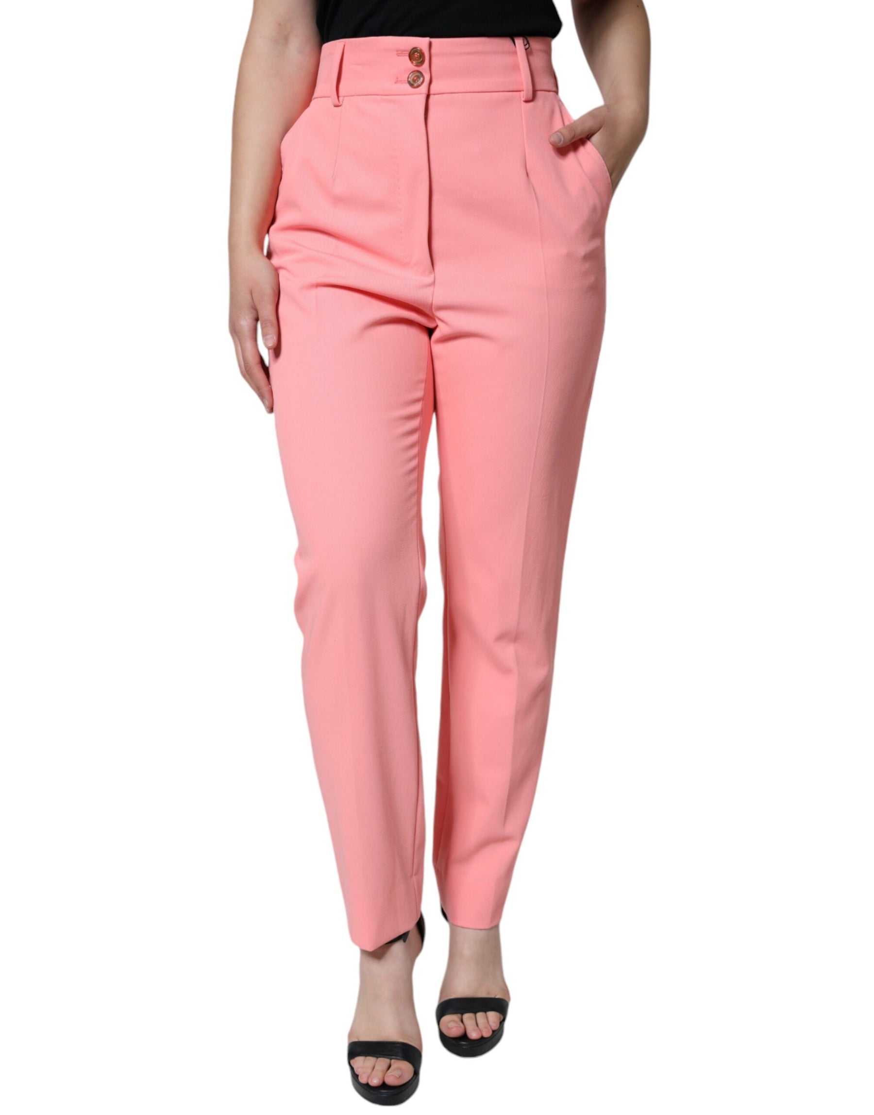 Dolce & Gabbana Rose Pink Polyester High Waist Tapered Pants | Regal Royce