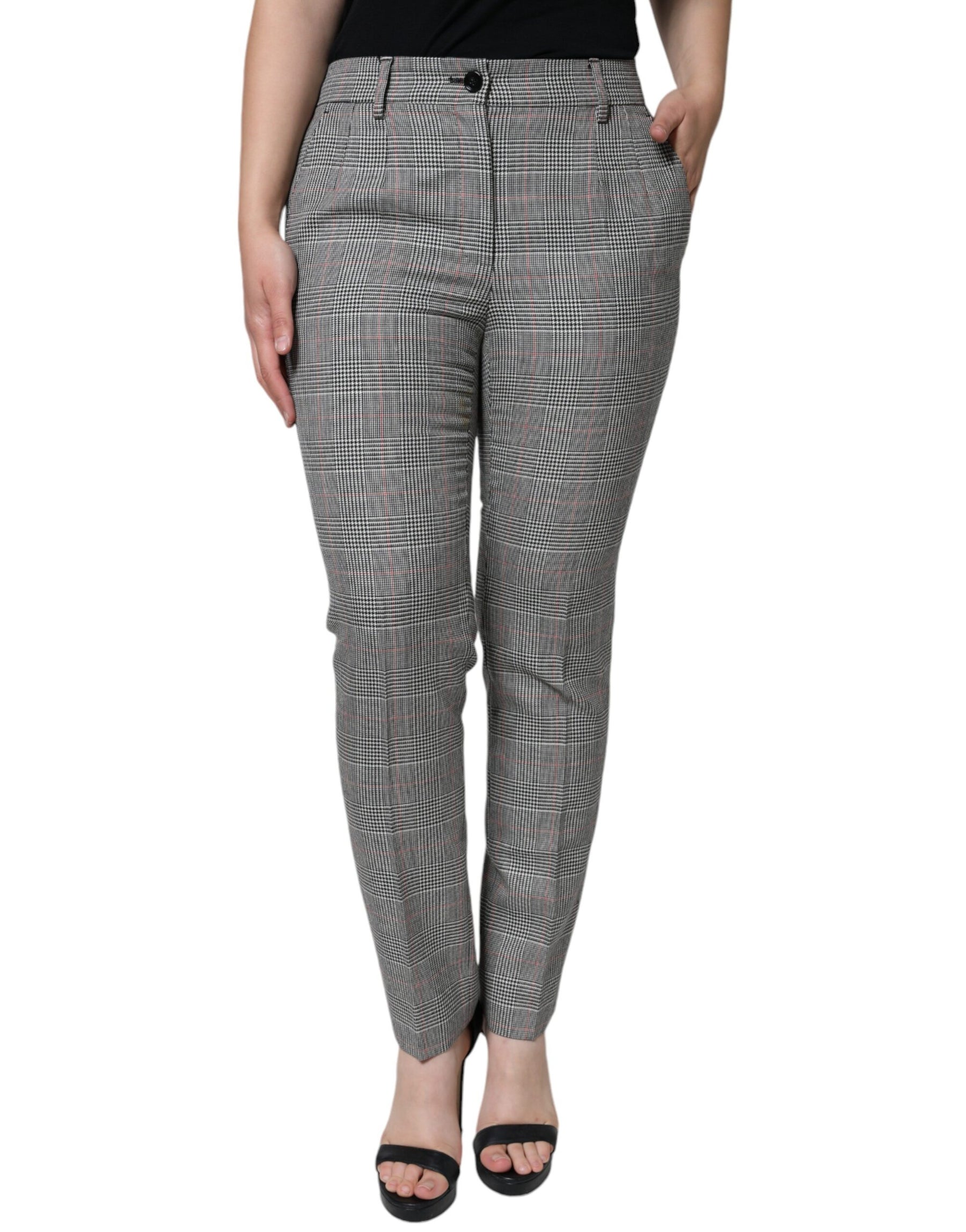 Dolce & Gabbana Gray Plaid Wool Mid Waist Women Tapered Pants | Regal Royce