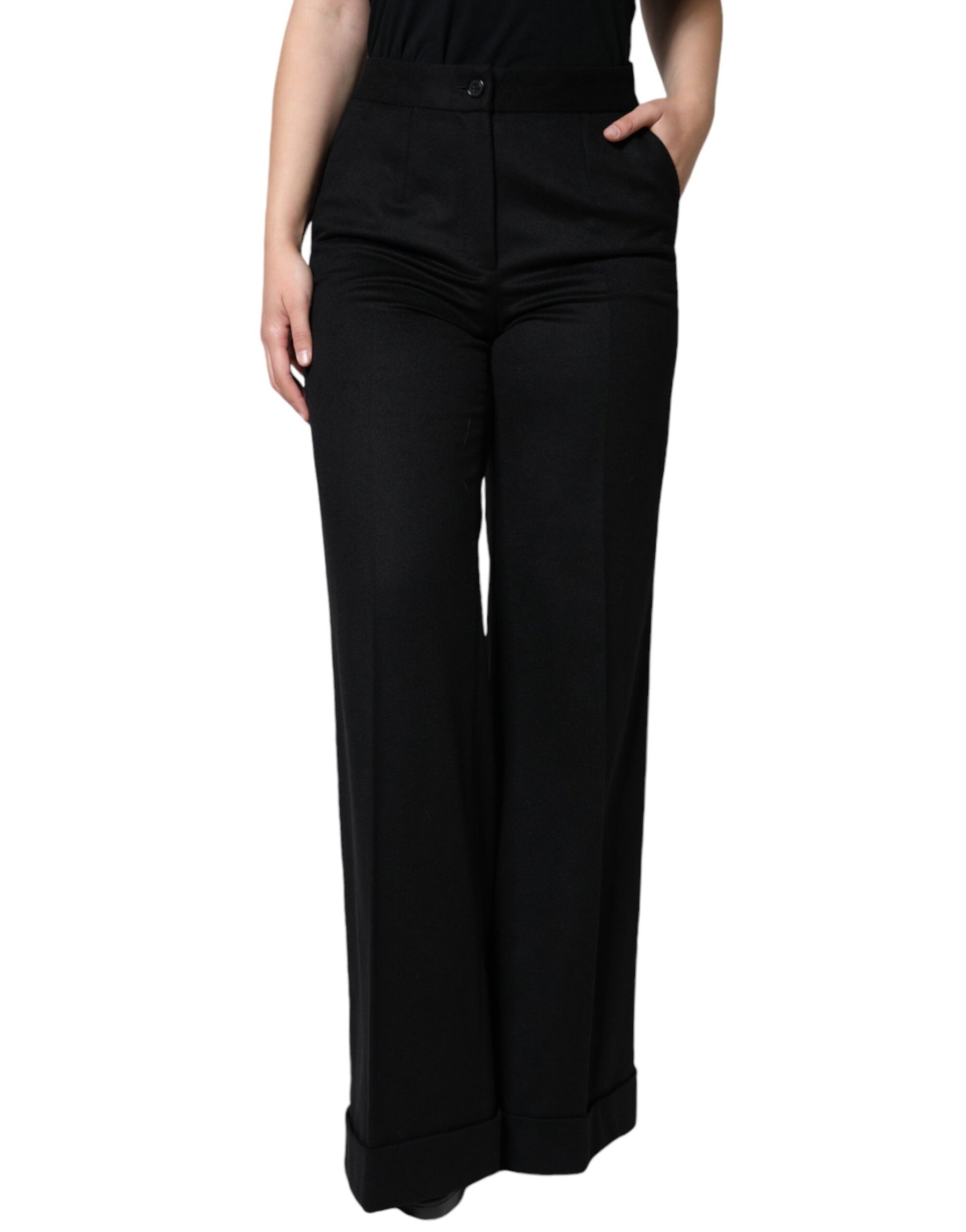 Dolce & Gabbana Black Cashmere Mid Waist Women Boot Cut Pants | Regal Royce
