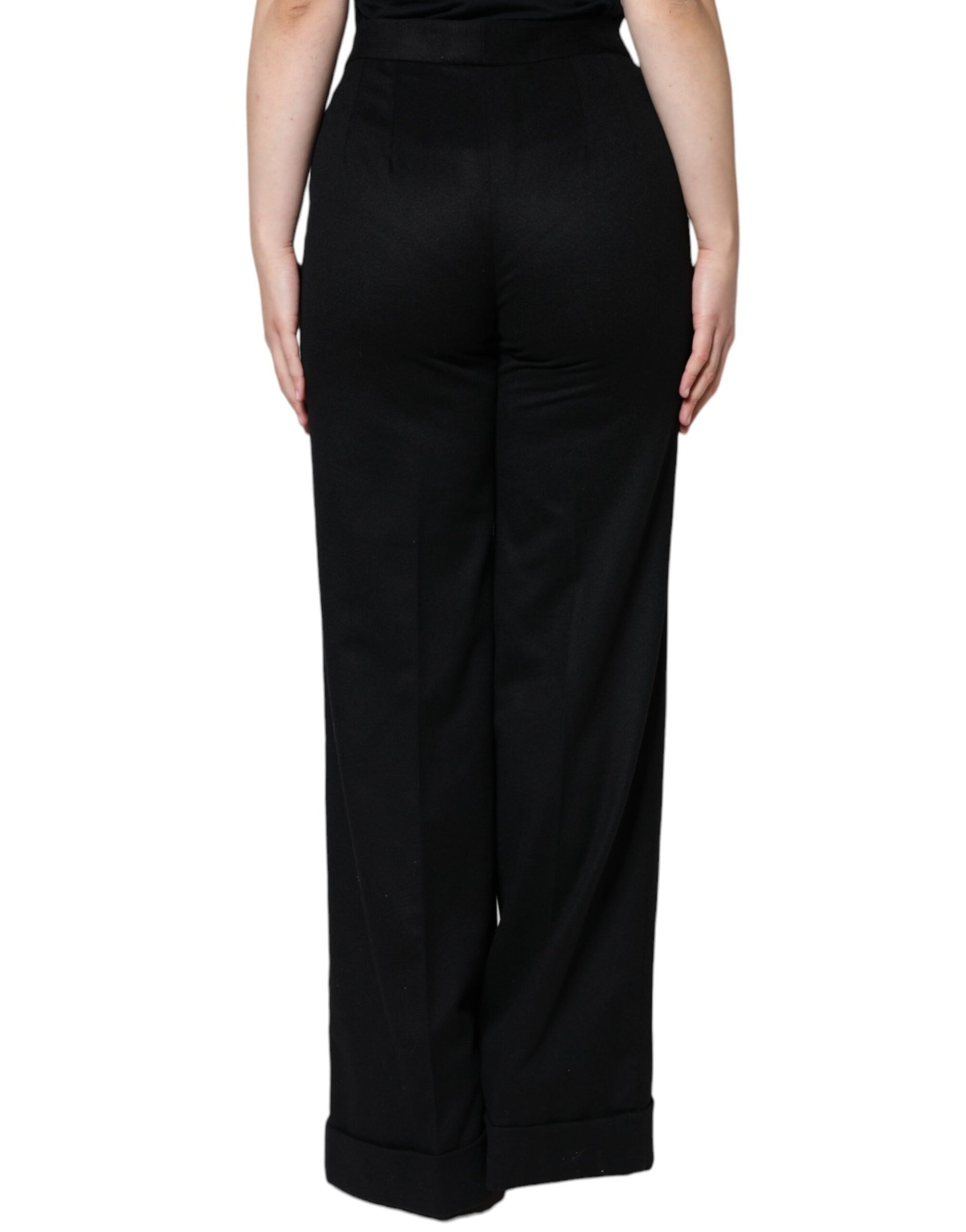 Dolce & Gabbana Black Cashmere Mid Waist Women Boot Cut Pants | Regal Royce