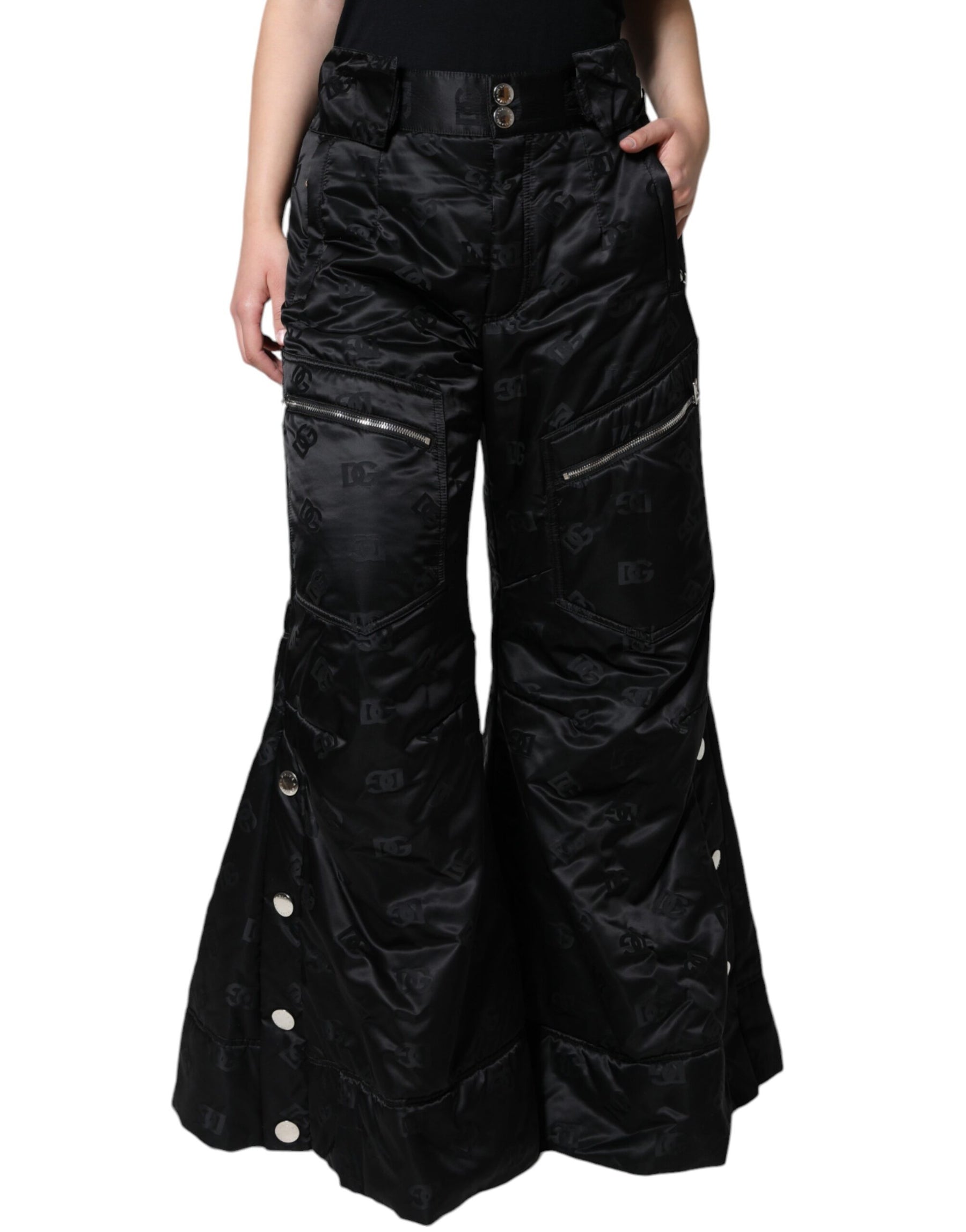 Dolce & Gabbana Black Quilted High Waist Women Wide Leg Pants | Regal Royce