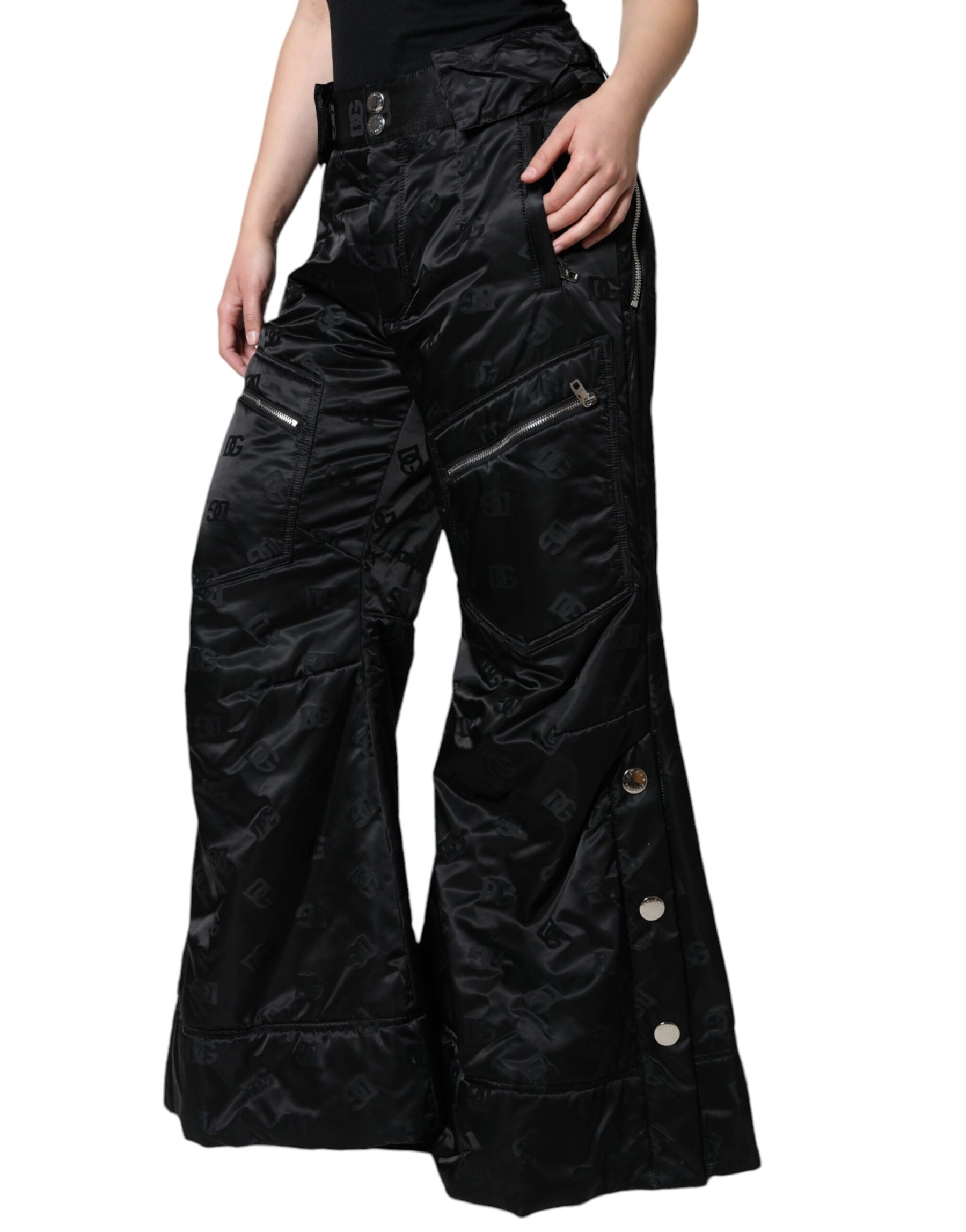 Dolce & Gabbana Black Quilted High Waist Women Wide Leg Pants | Regal Royce