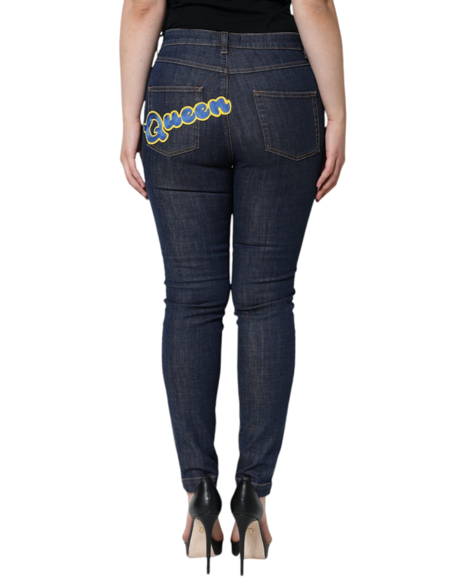Dolce & Gabbana Dark Blue QUEEN Cotton Skinny Denim Jeans | Regal Royce