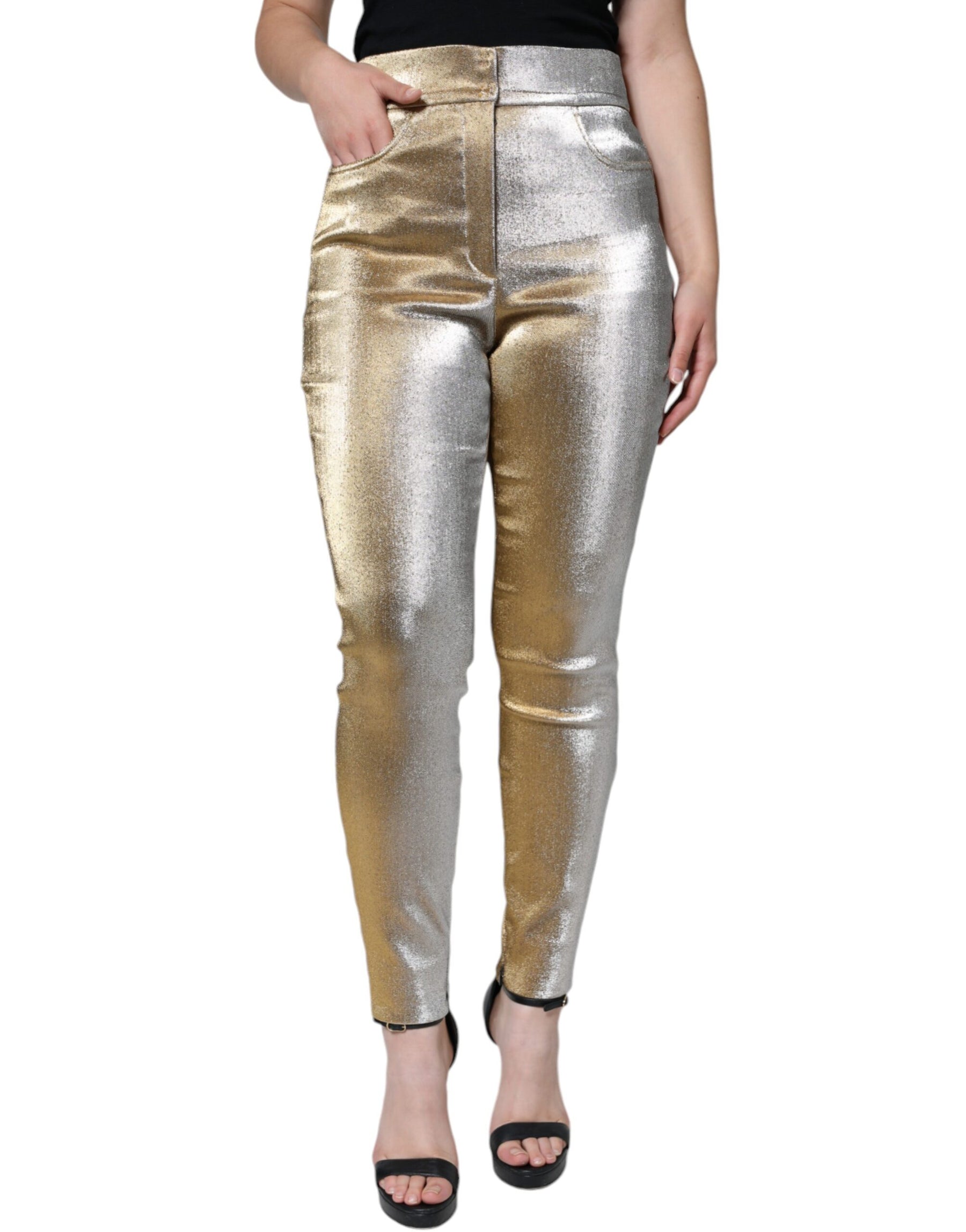 Dolce & Gabbana Metallic Gold High Waist Skinny Pants | Regal Royce