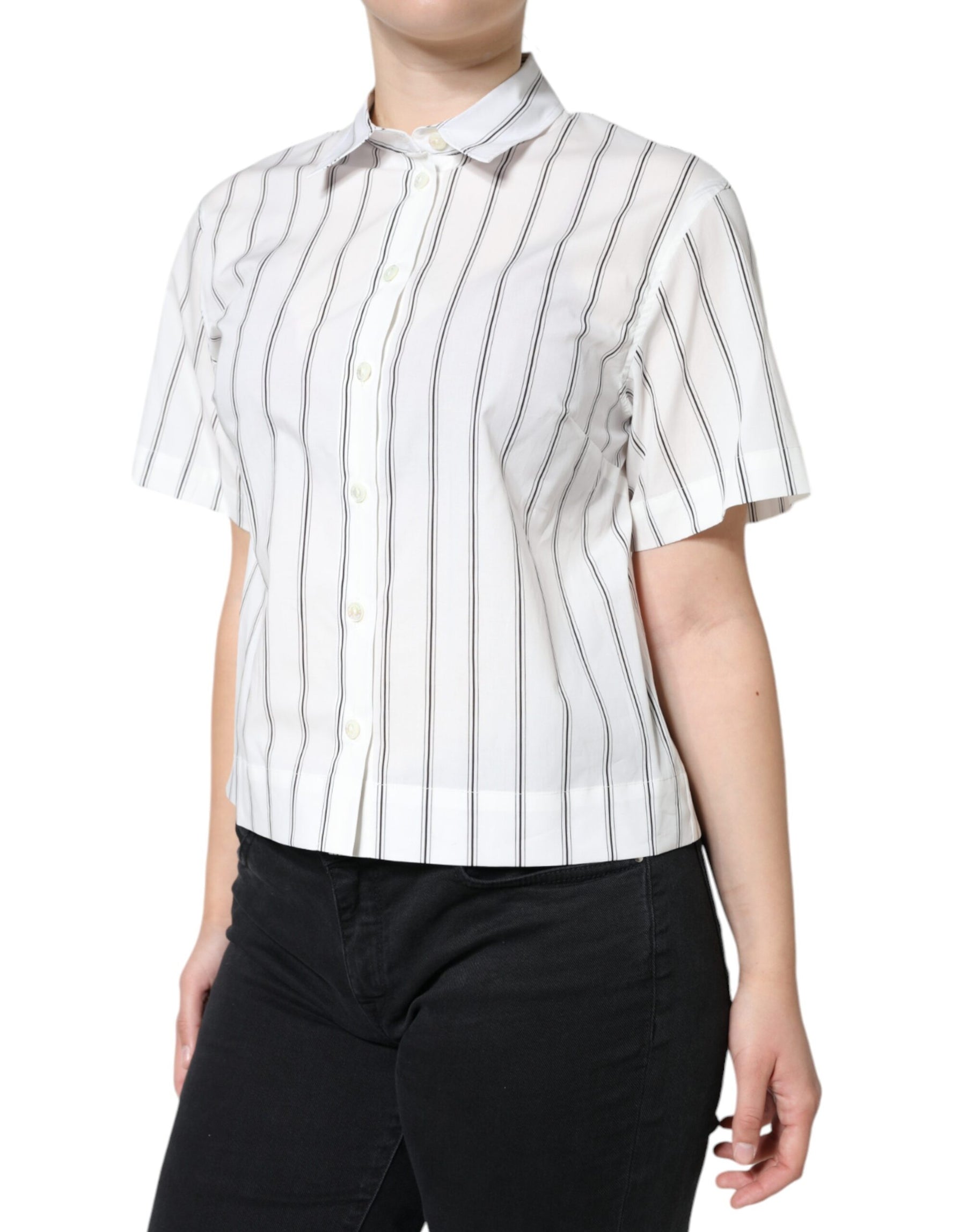 Dolce & Gabbana White Striped Collared Short Sleeve Polo Top | Regal Royce