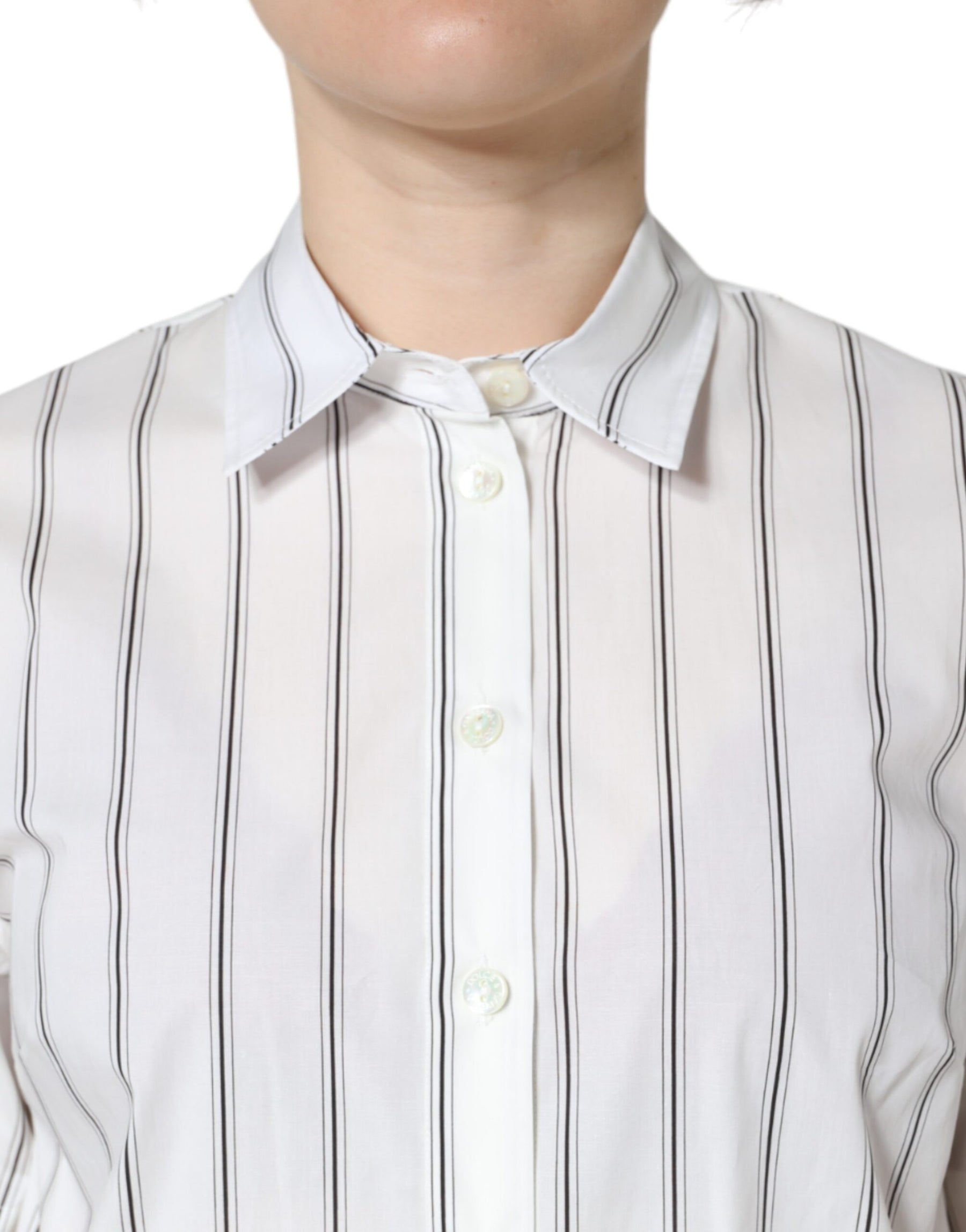 Dolce & Gabbana White Striped Collared Short Sleeve Polo Top | Regal Royce