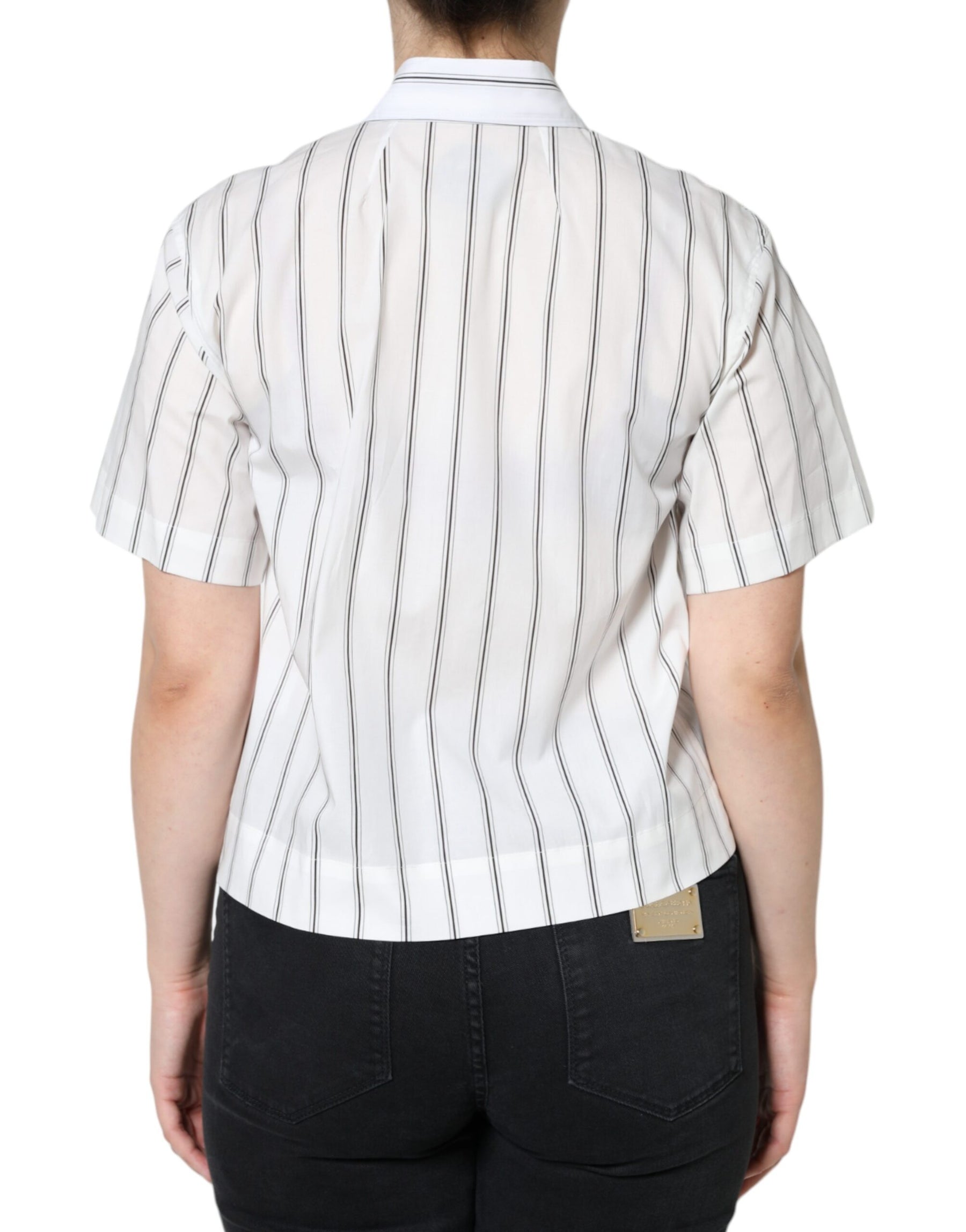 Dolce & Gabbana White Striped Collared Short Sleeve Polo Top | Regal Royce