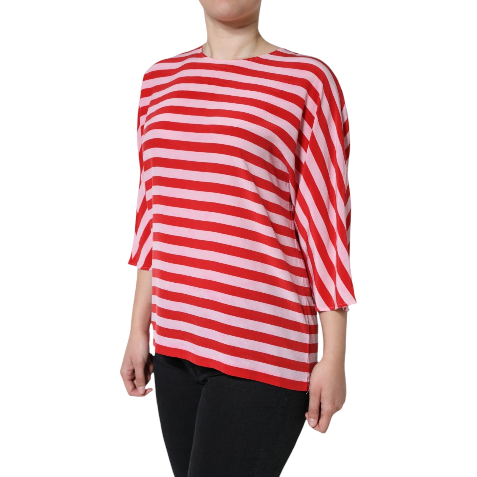 Dolce & Gabbana White Red Striped Silk Round Neck T-shirt | Regal Royce