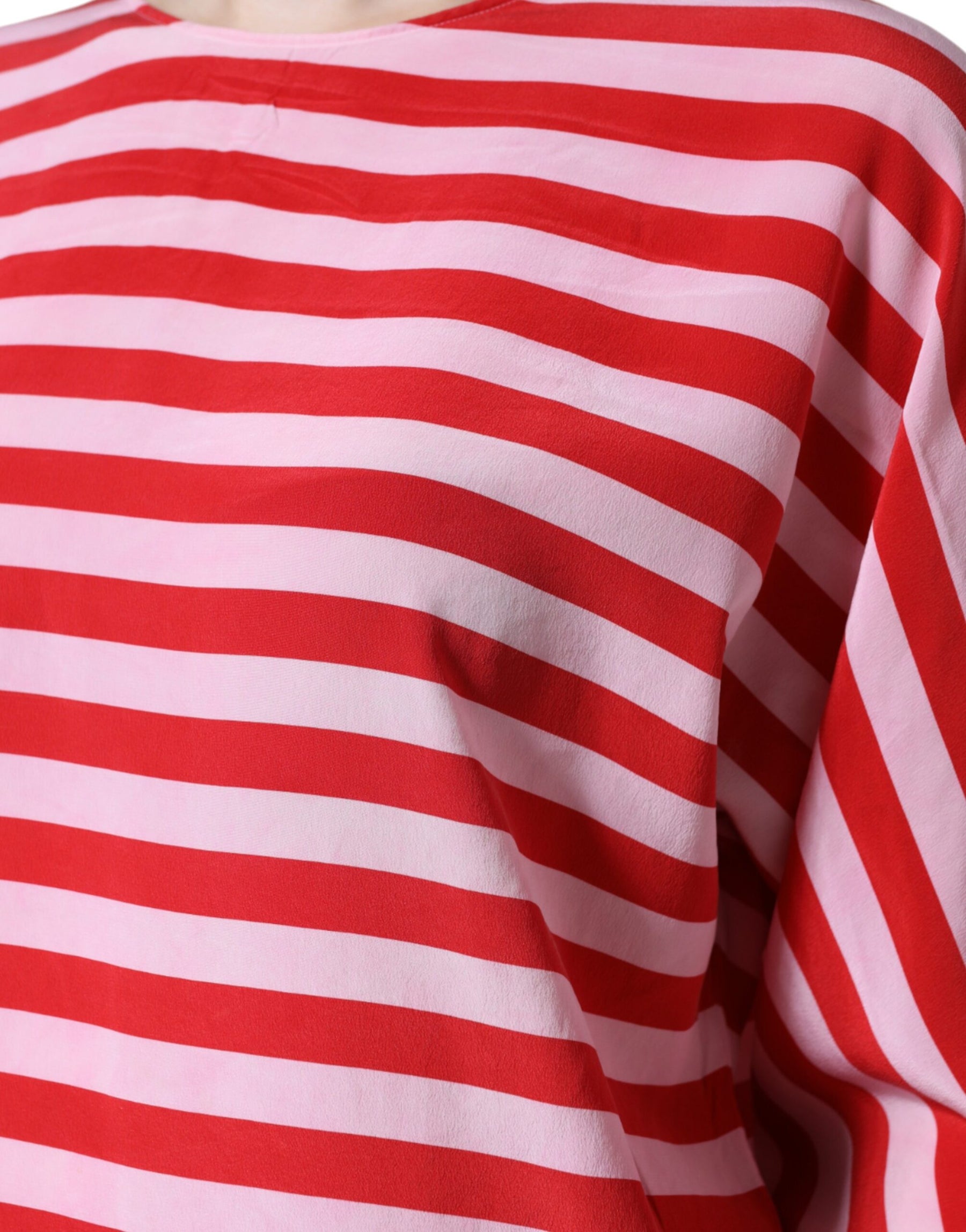Dolce & Gabbana White Red Striped Silk Round Neck T-shirt | Regal Royce