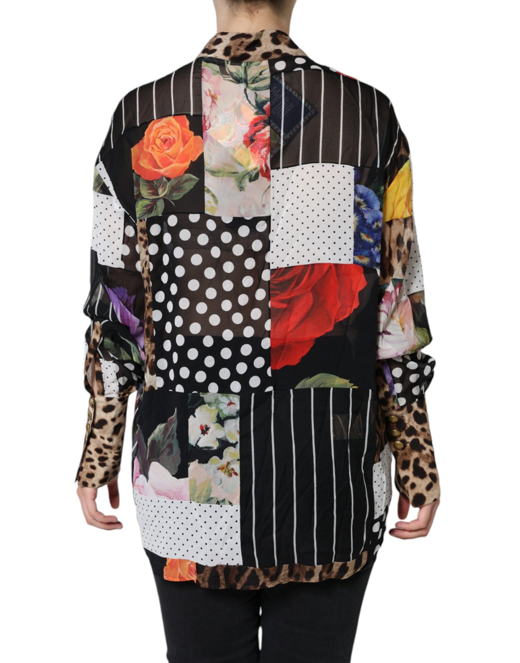 Dolce & Gabbana Multicolor Patchwork Silk Collared Blouse Top | Regal Royce
