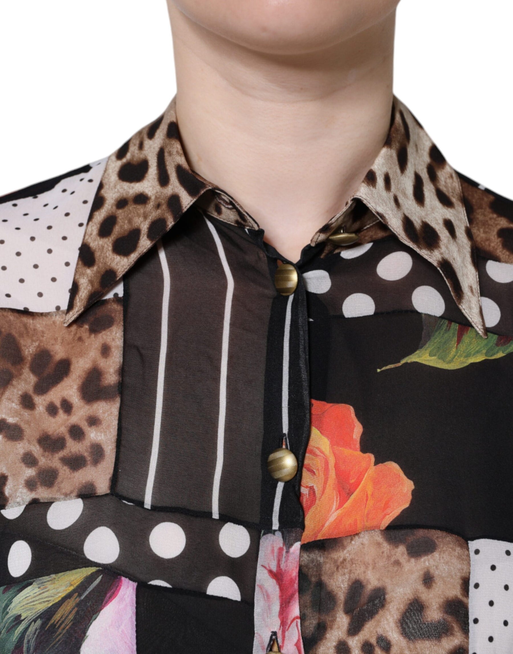 Dolce & Gabbana Multicolor Patchwork Silk Collared Blouse Top | Regal Royce