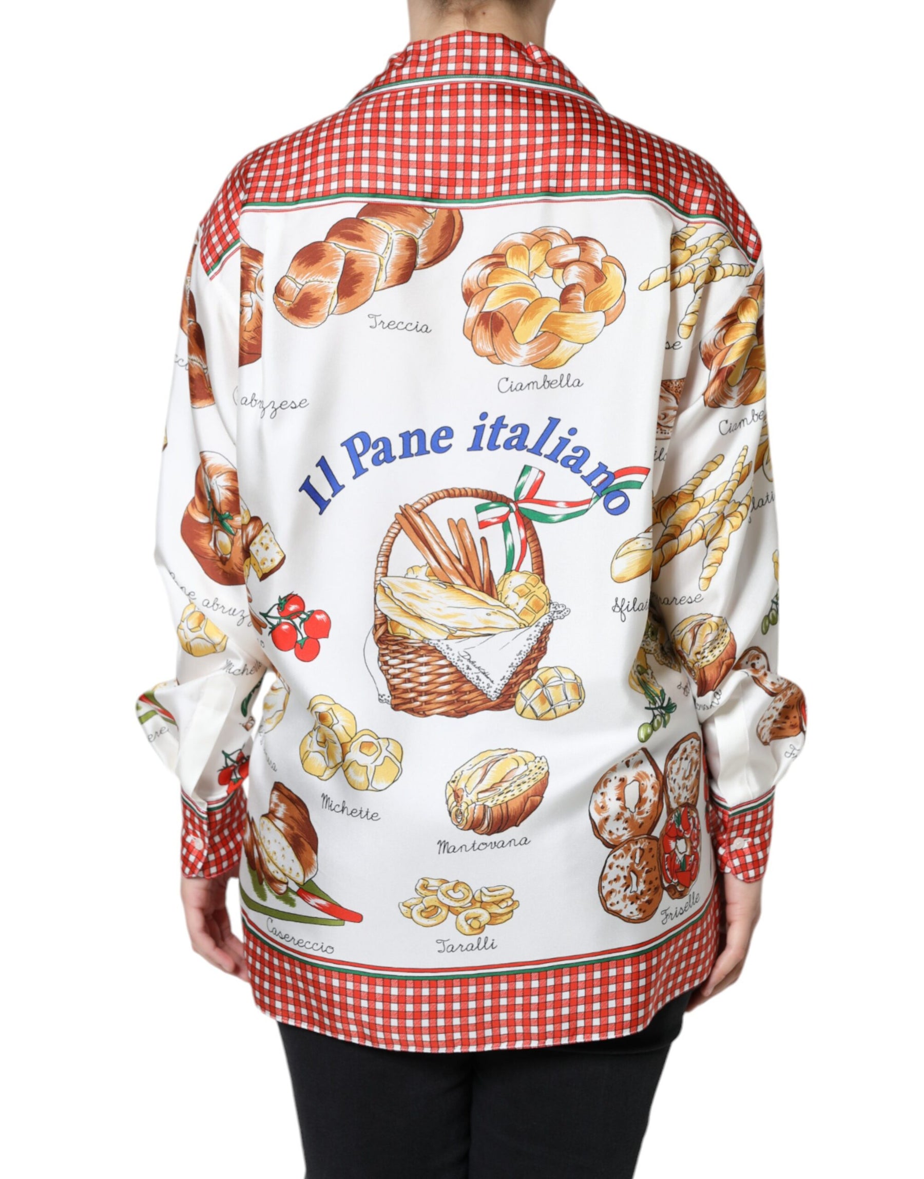 Dolce & Gabbana Multicolor Bread Print Collared Blouse Top | Regal Royce