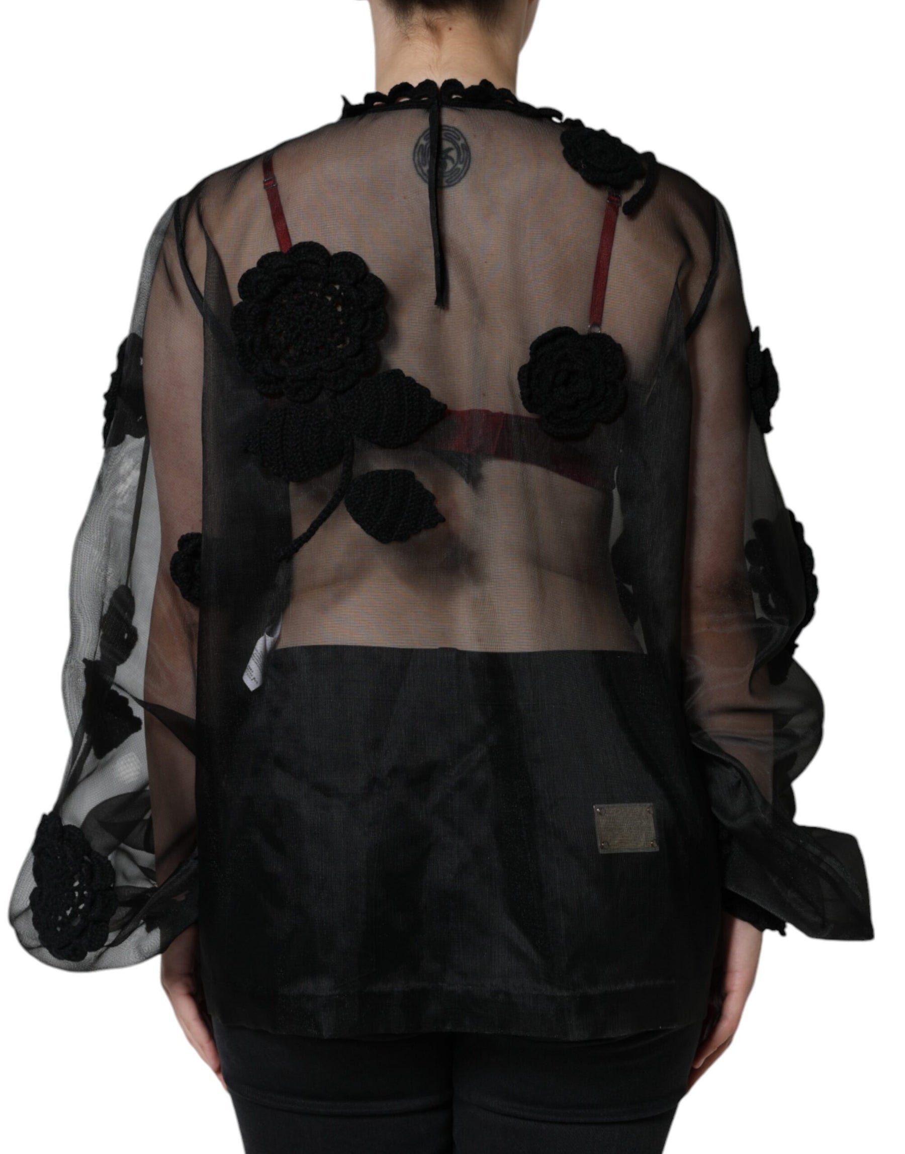 Dolce & Gabbana Black Nylon Mesh Transparent Floral Blouse | Regal Royce