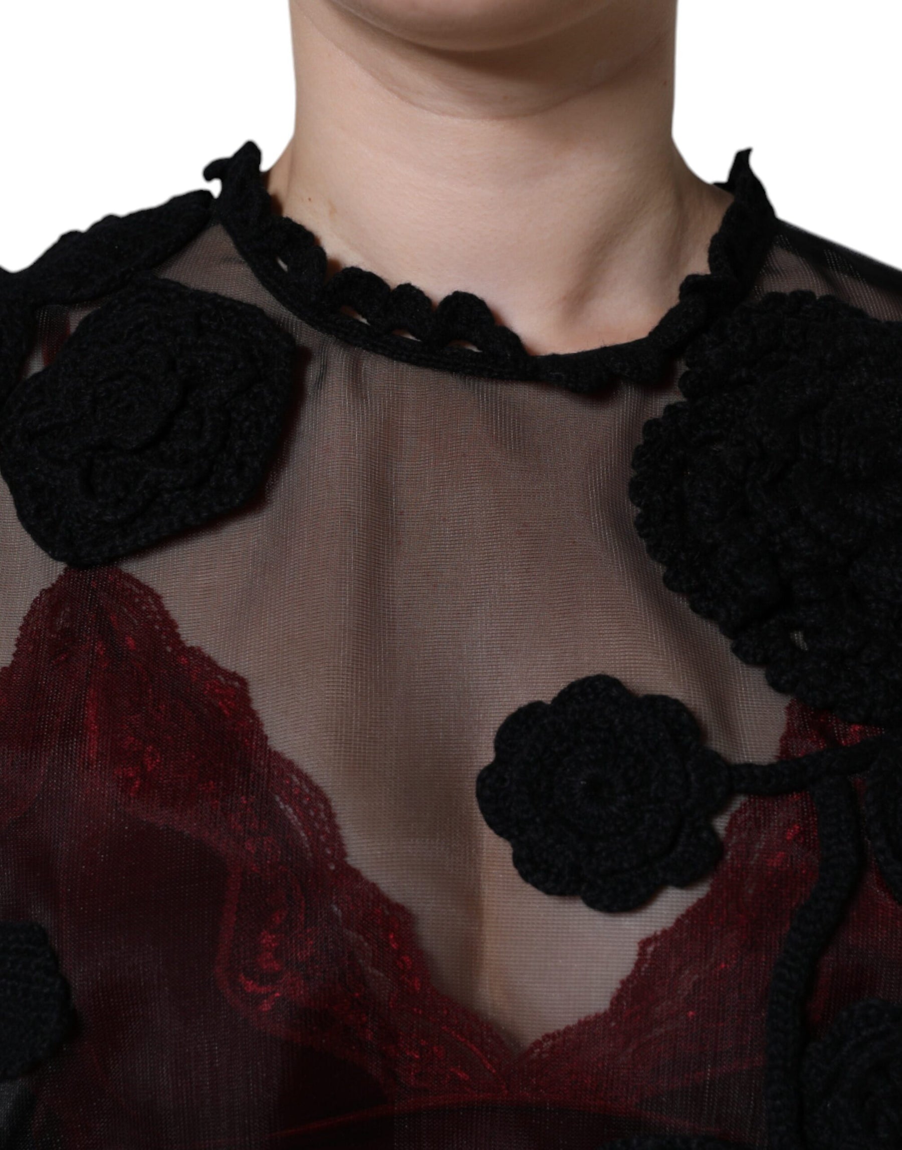 Dolce & Gabbana Black Nylon Mesh Transparent Floral Blouse | Regal Royce