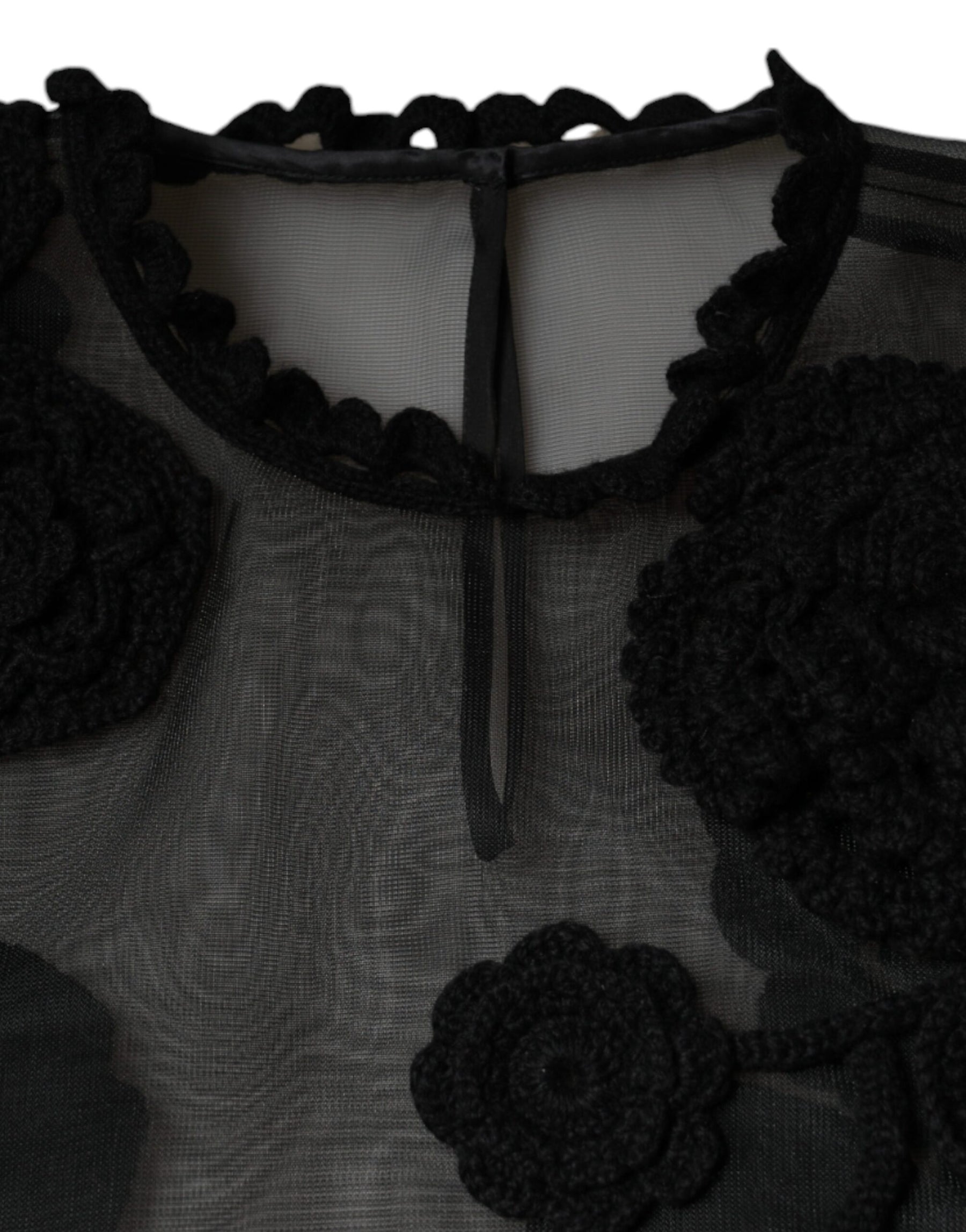 Dolce & Gabbana Black Nylon Mesh Transparent Floral Blouse | Regal Royce
