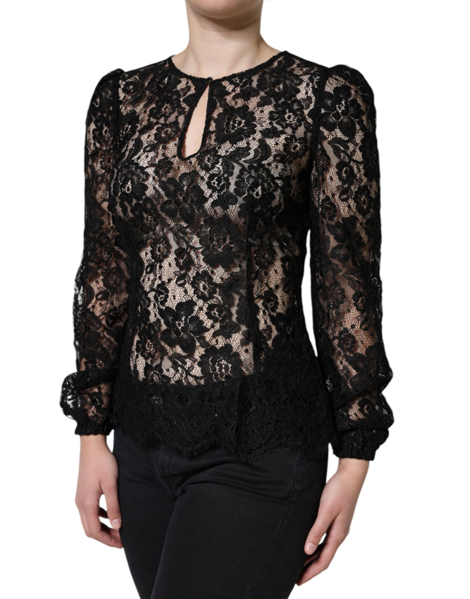 Dolce & Gabbana Black Floral Lace See Through Long Sleeve Top | Regal Royce