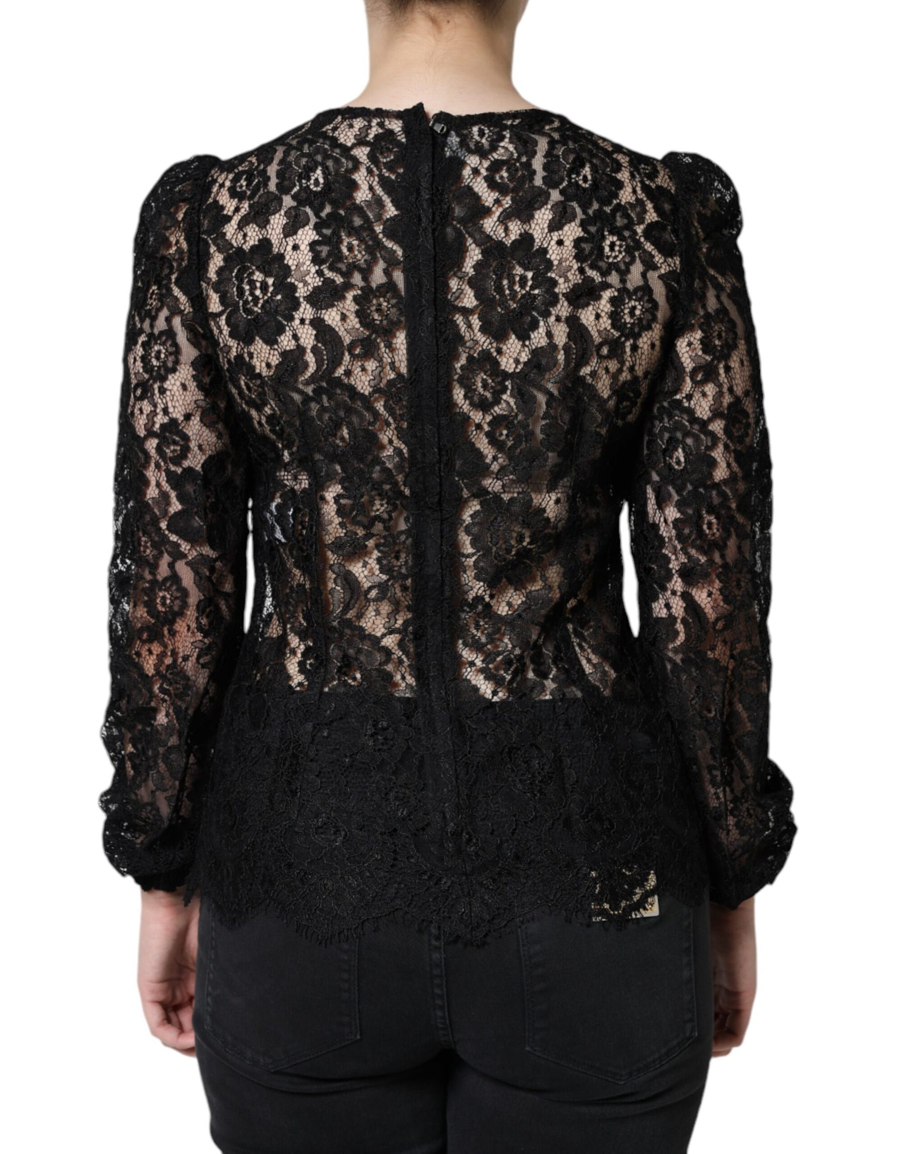 Dolce & Gabbana Black Floral Lace See Through Long Sleeve Top | Regal Royce
