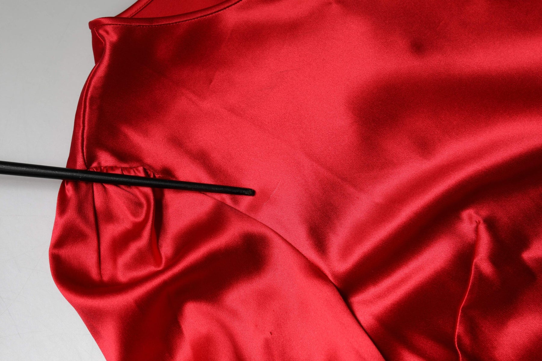 Dolce & Gabbana Red Satin Lace Trim Round Neck Blouse Top | Regal Royce