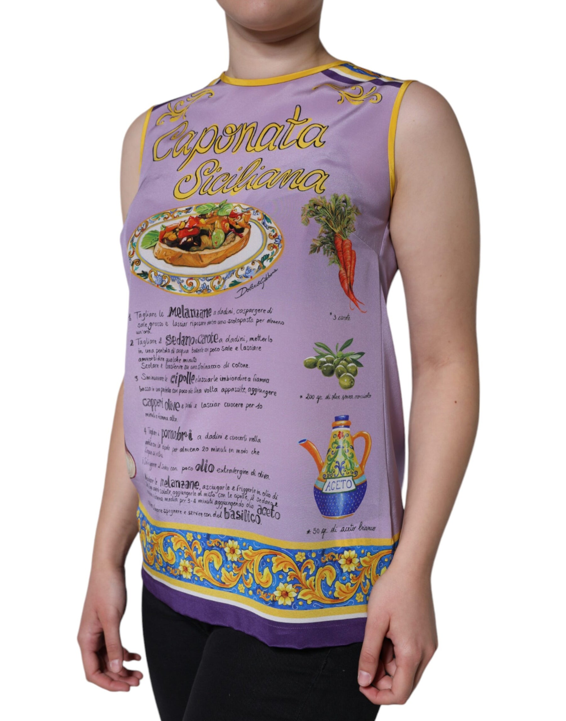 Dolce & Gabbana Purple Silk Caponata Siciliana Print Tank Top | Regal Royce