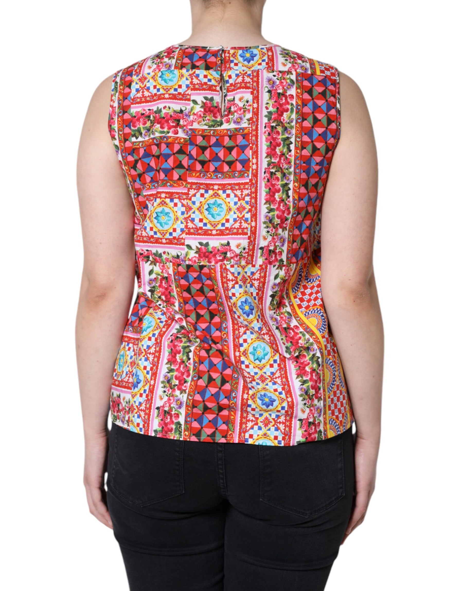 Dolce & Gabbana Multicolor Cotton Carretto Floral Tank Top | Regal Royce