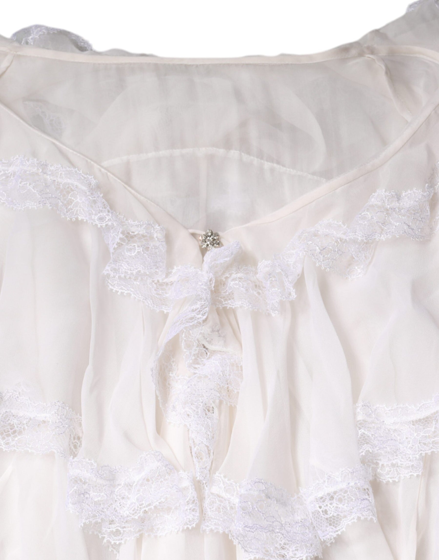 Dolce & Gabbana White Ruffles Lace Long Sleeve Blouse Top | Regal Royce