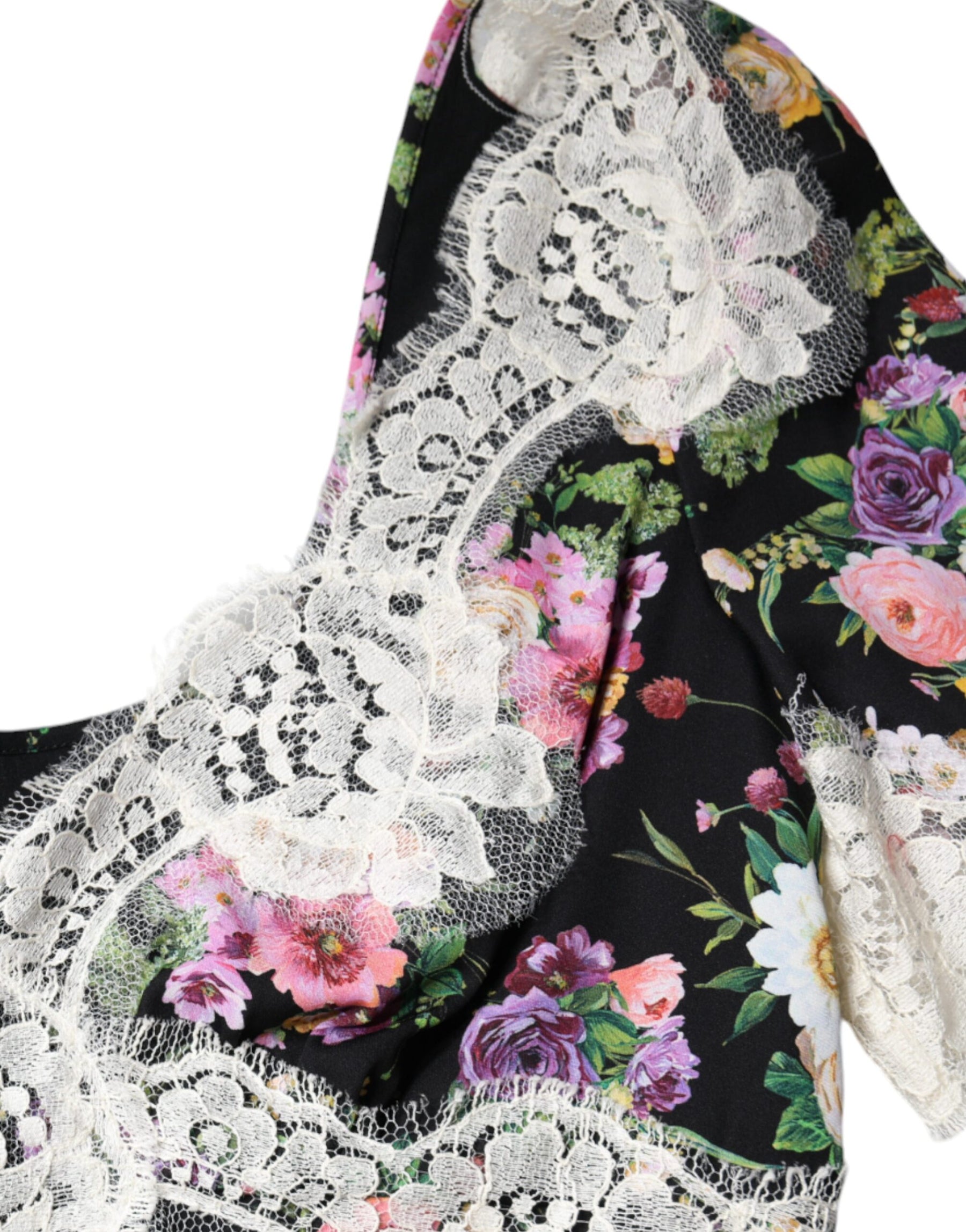 Dolce & Gabbana Black Floral Lace Short Sleeves Blouse Top | Regal Royce