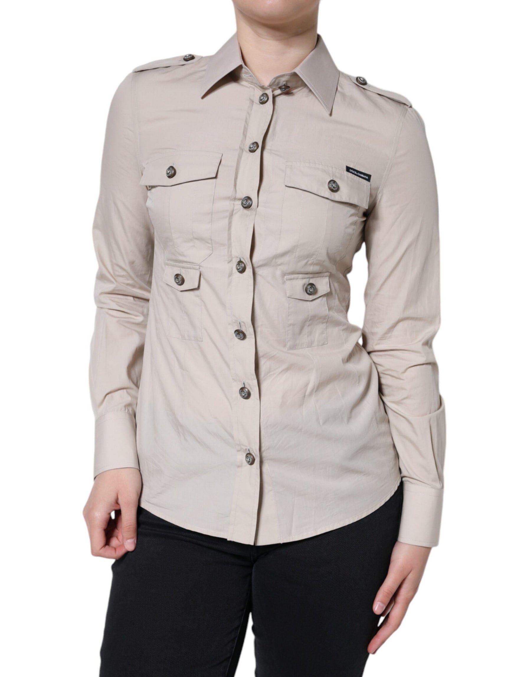 Dolce & Gabbana Beige Cotton Collared Button Down Shirt Top | Regal Royce