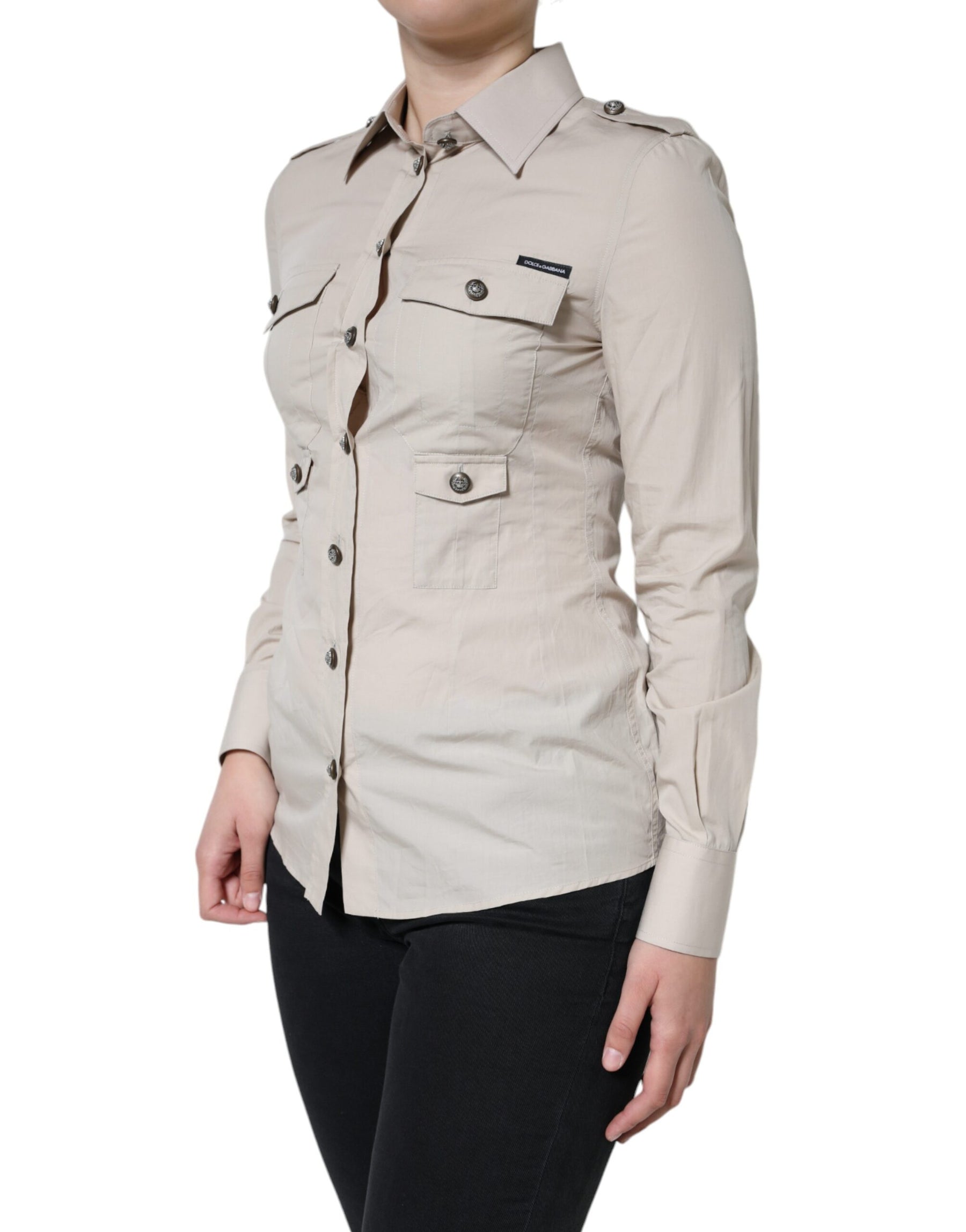 Dolce & Gabbana Beige Cotton Collared Button Down Shirt Top | Regal Royce