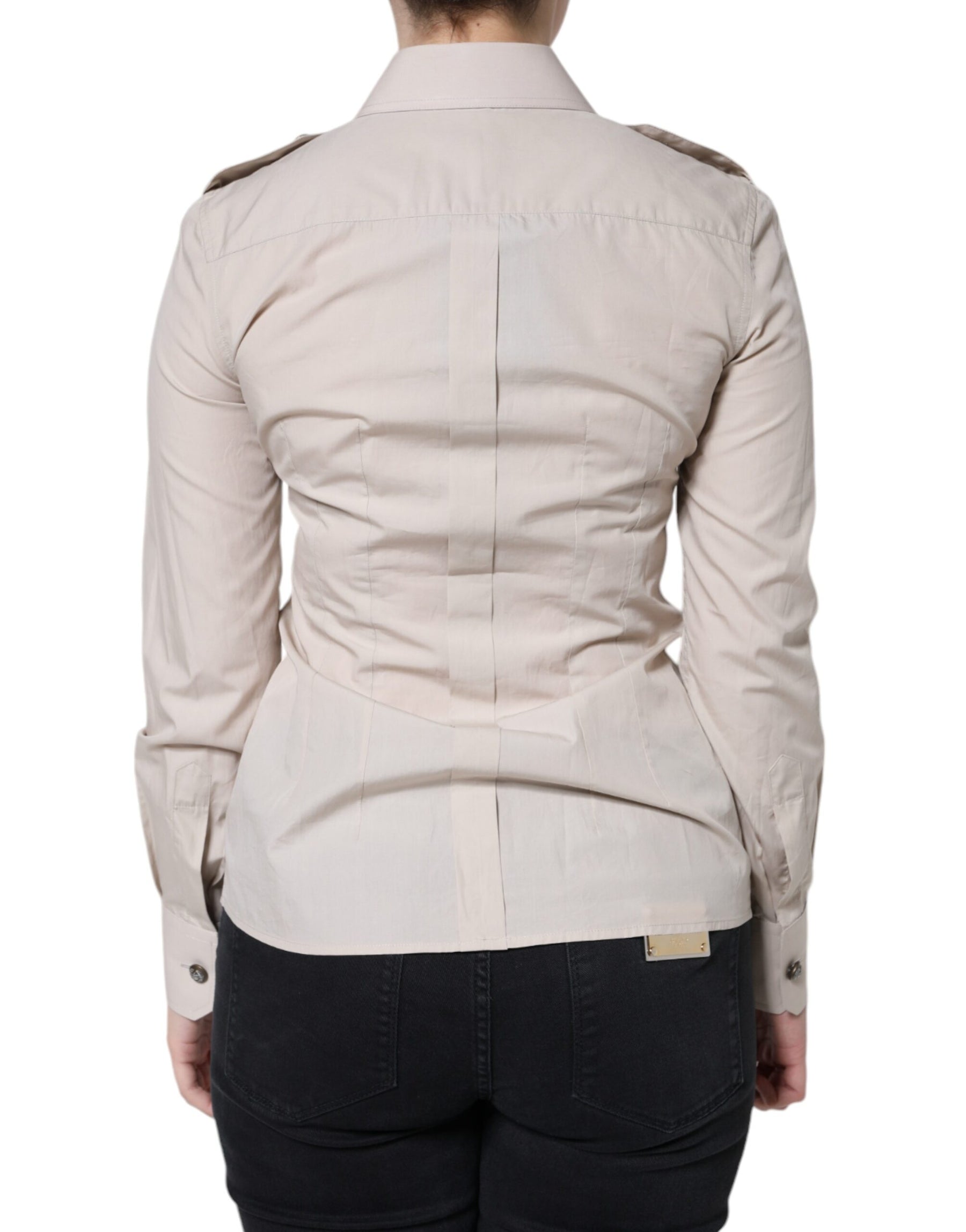 Dolce & Gabbana Beige Cotton Collared Button Down Shirt Top | Regal Royce