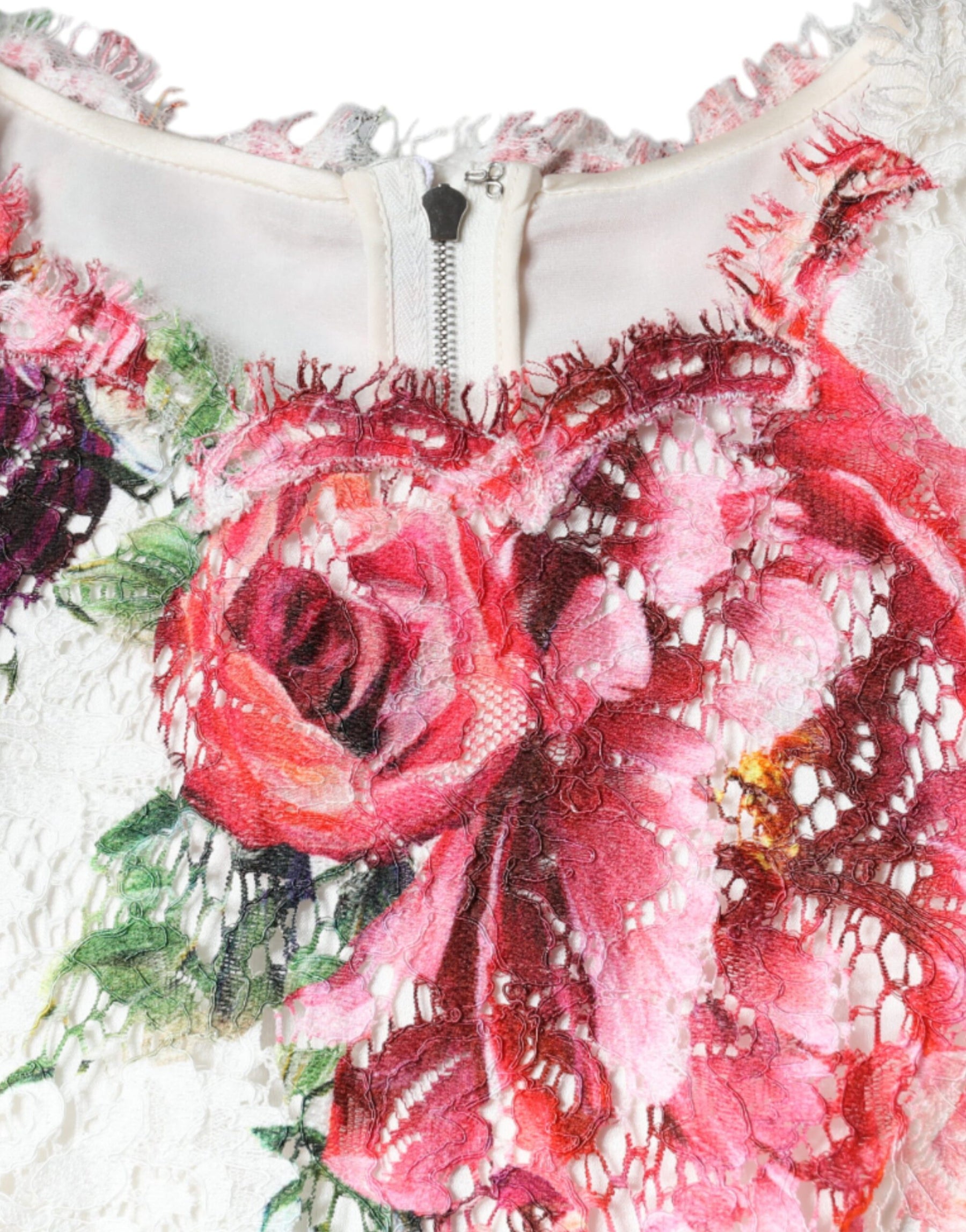Dolce & Gabbana White Peony Lace Short Sleeves Blouse Top | Regal Royce