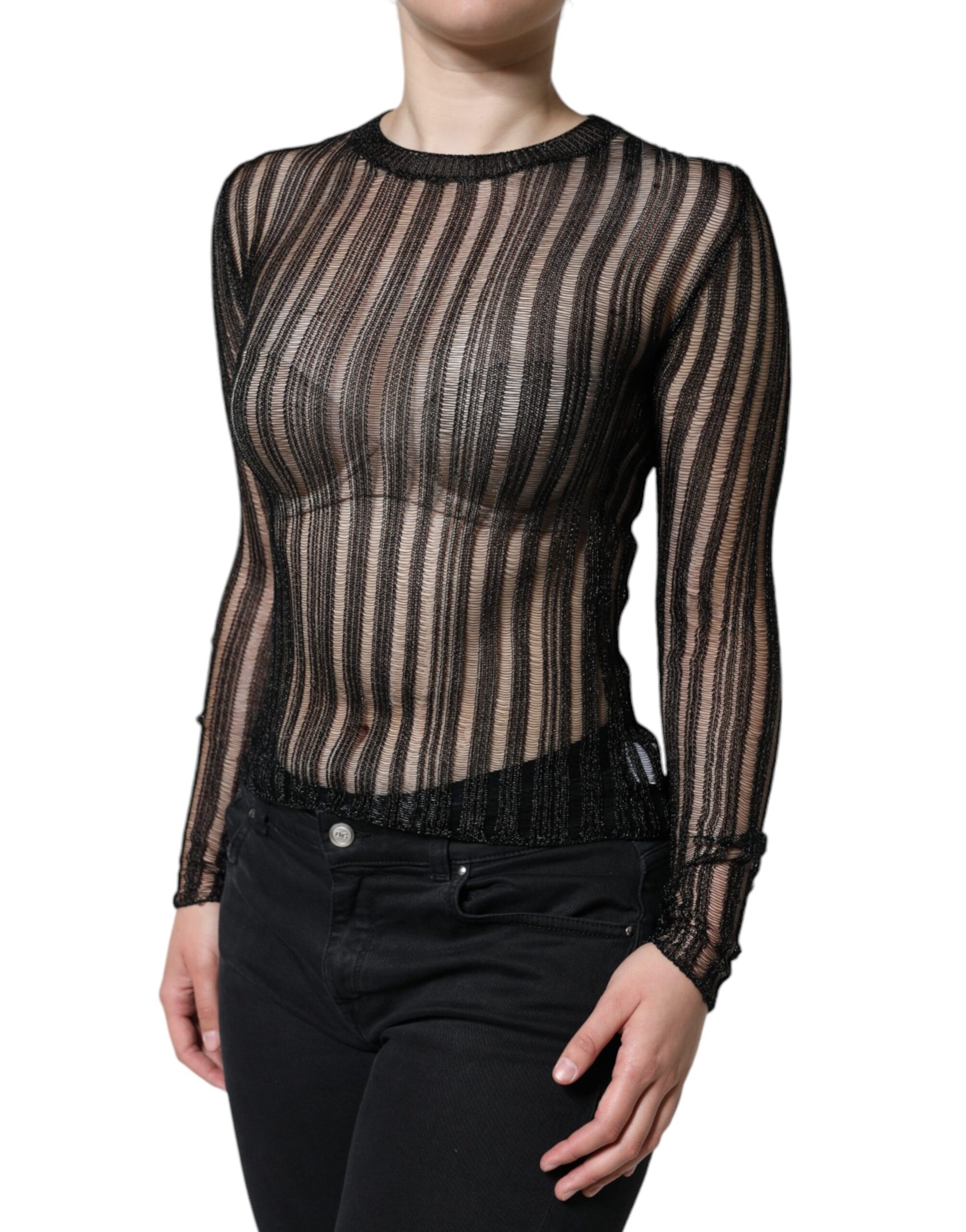 Dolce & Gabbana Black Stripe See Through Long Sleeves Top | Regal Royce