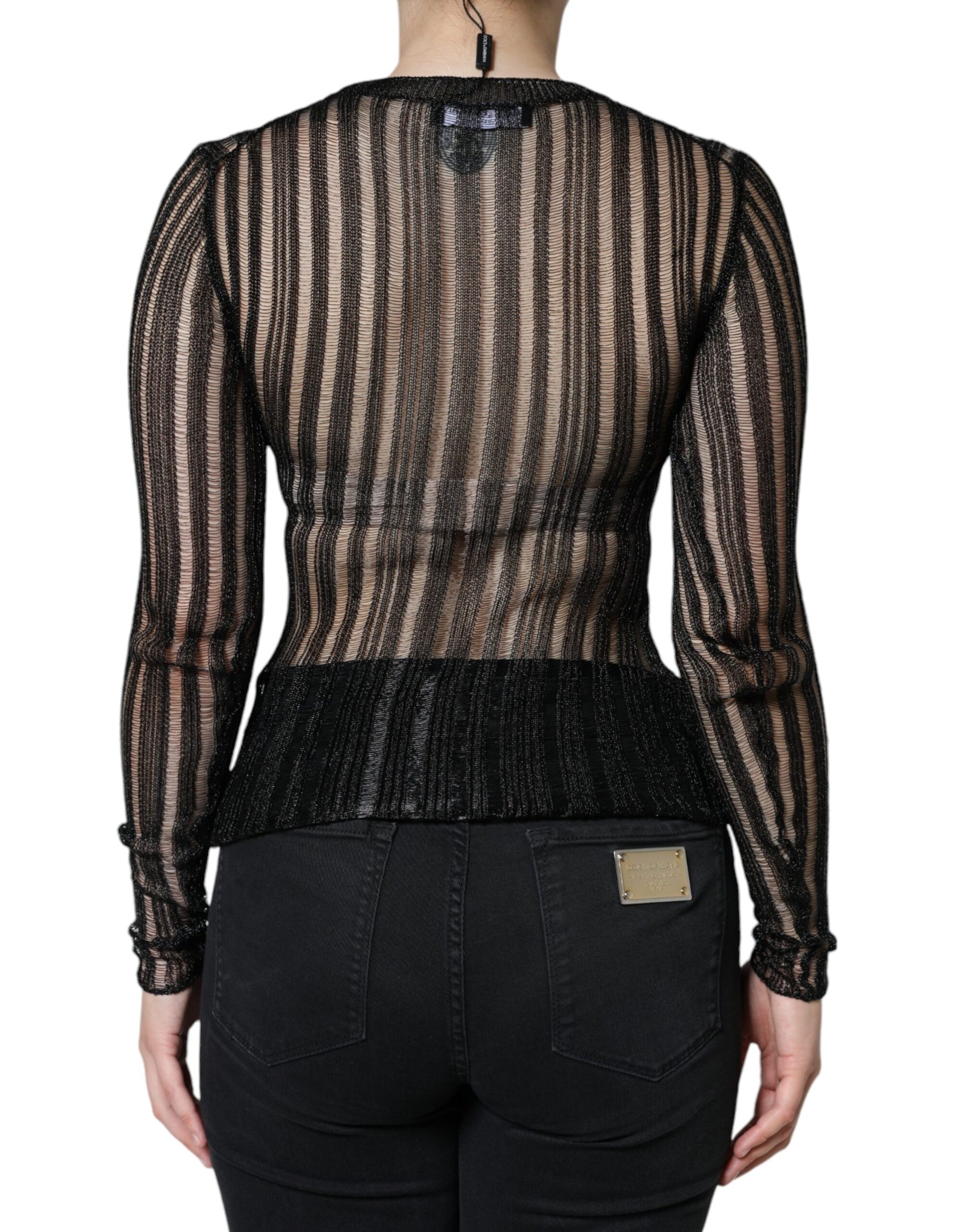 Dolce & Gabbana Black Stripe See Through Long Sleeves Top | Regal Royce
