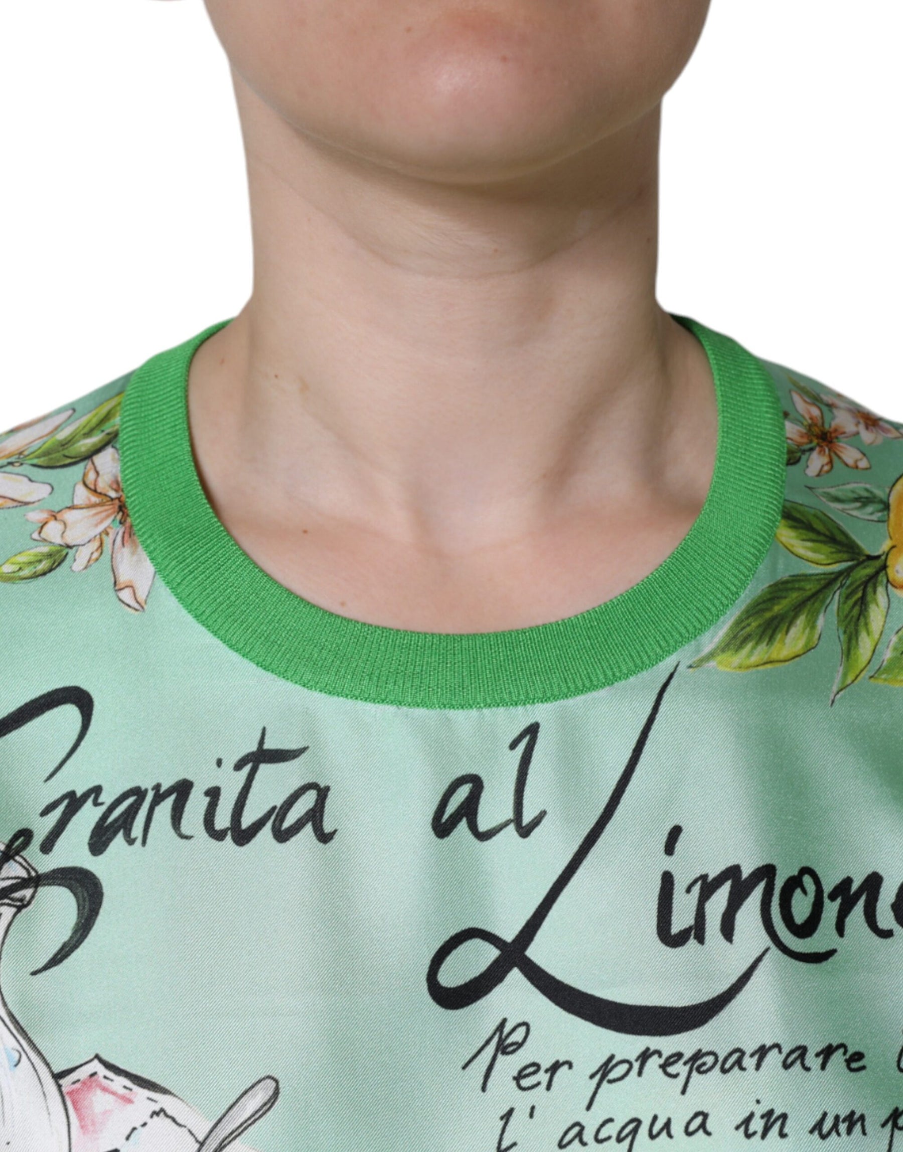 Dolce & Gabbana Green Silk Granita Al Limone Long Sleeves Sweater | Regal Royce