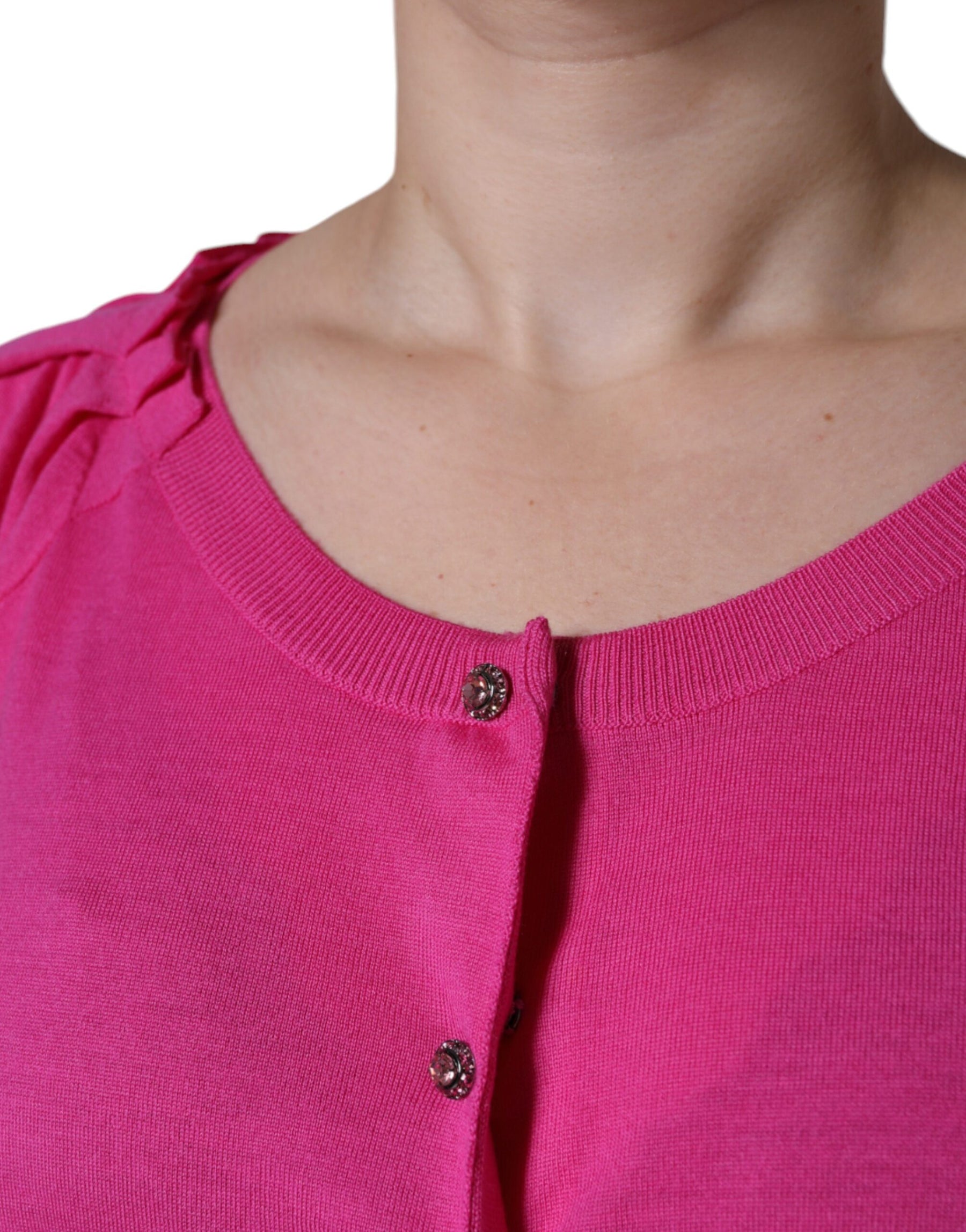 Dolce & Gabbana Pink Wool Button Down Short Sleeve Blouse Top | Regal Royce