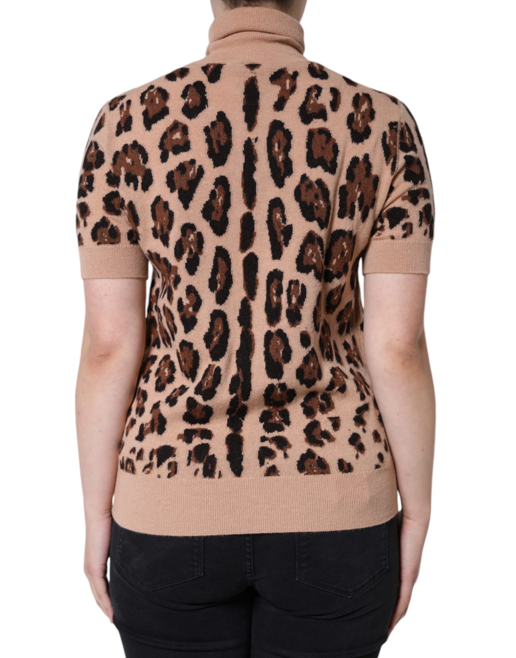 Dolce & Gabbana Beige Leopard Print Wool Turtleneck Top | Regal Royce