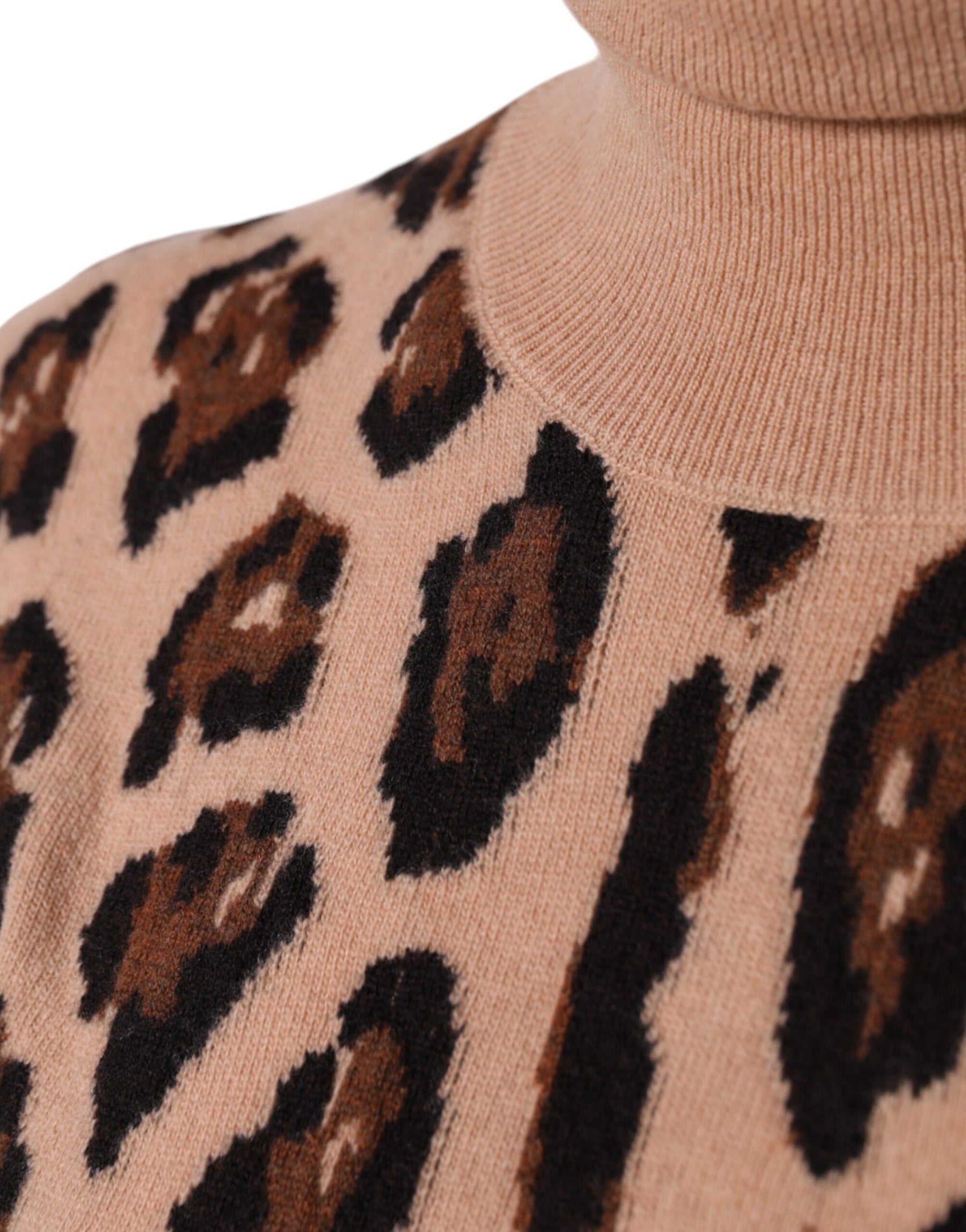 Dolce & Gabbana Beige Leopard Print Wool Turtleneck Top | Regal Royce