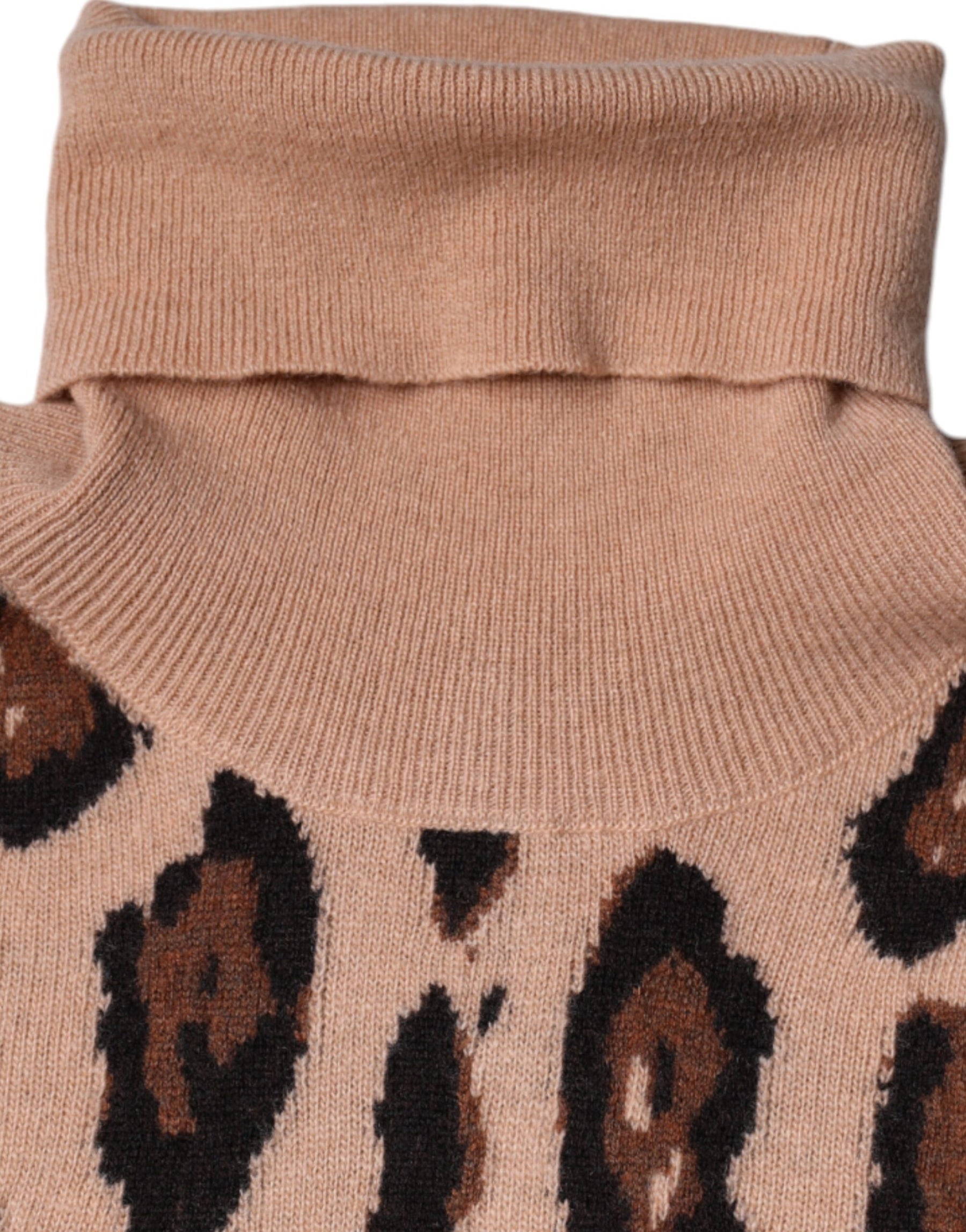 Dolce & Gabbana Beige Leopard Print Wool Turtleneck Top | Regal Royce