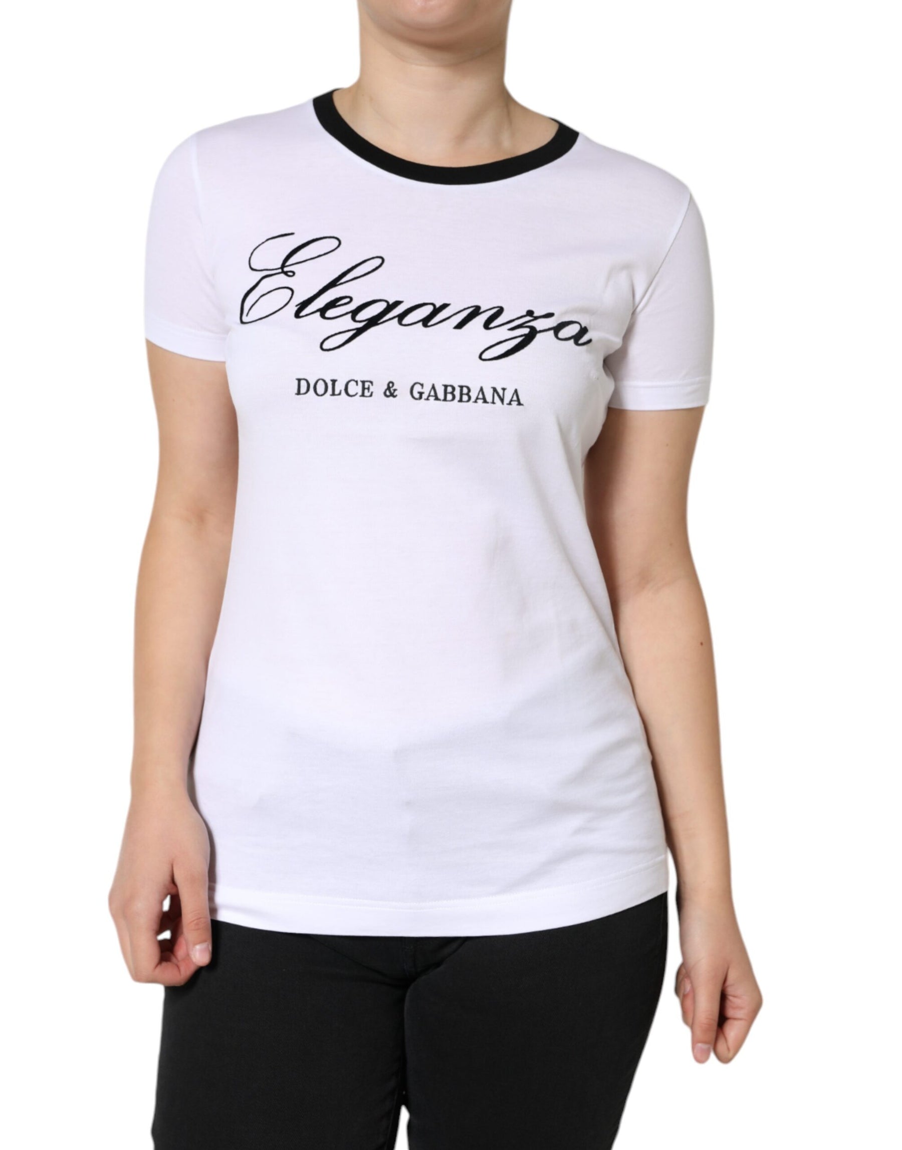 Dolce & Gabbana White Eleganza Print Cotton Short Sleeves T-shirt | Regal Royce