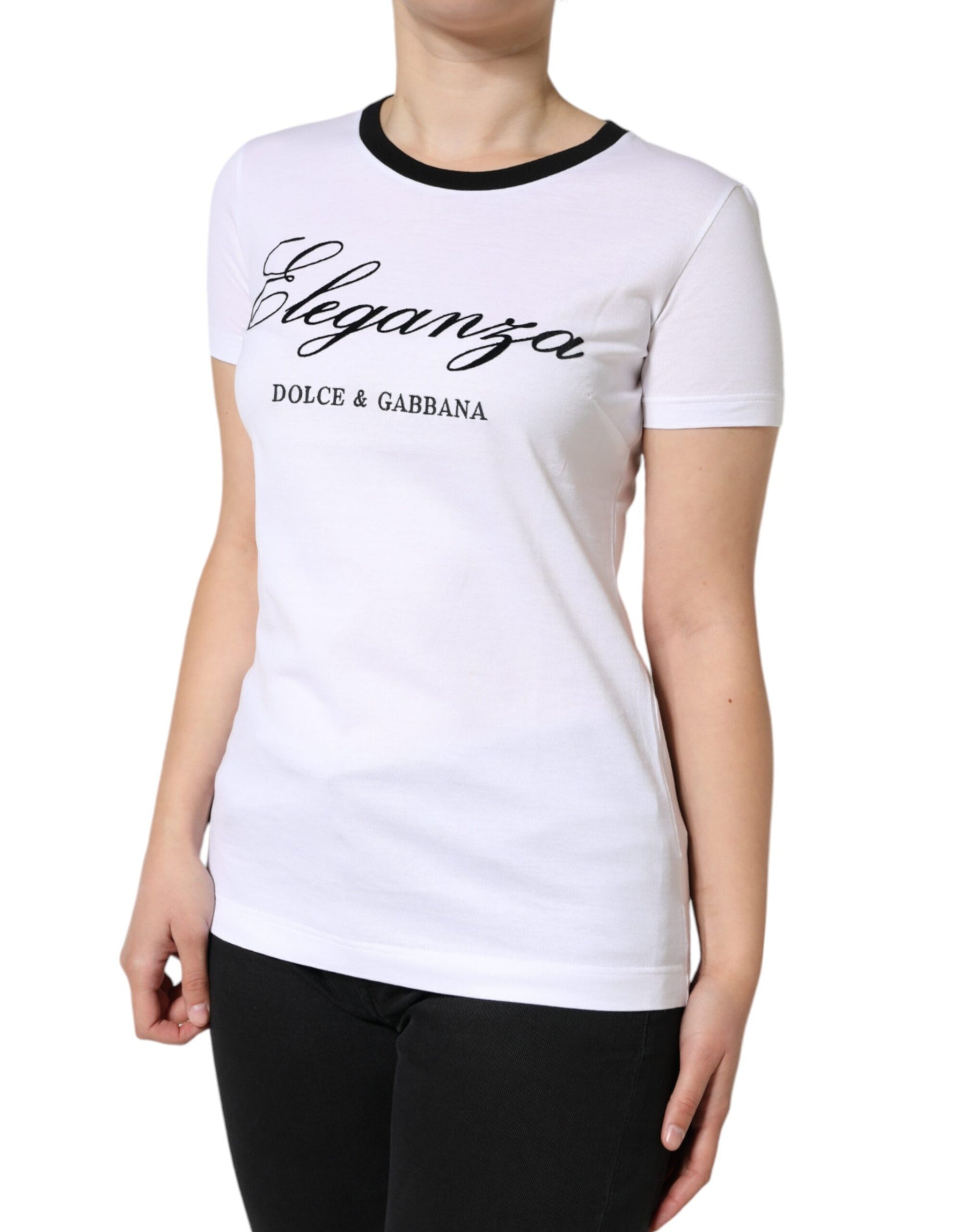 Dolce & Gabbana White Eleganza Print Cotton Short Sleeves T-shirt | Regal Royce