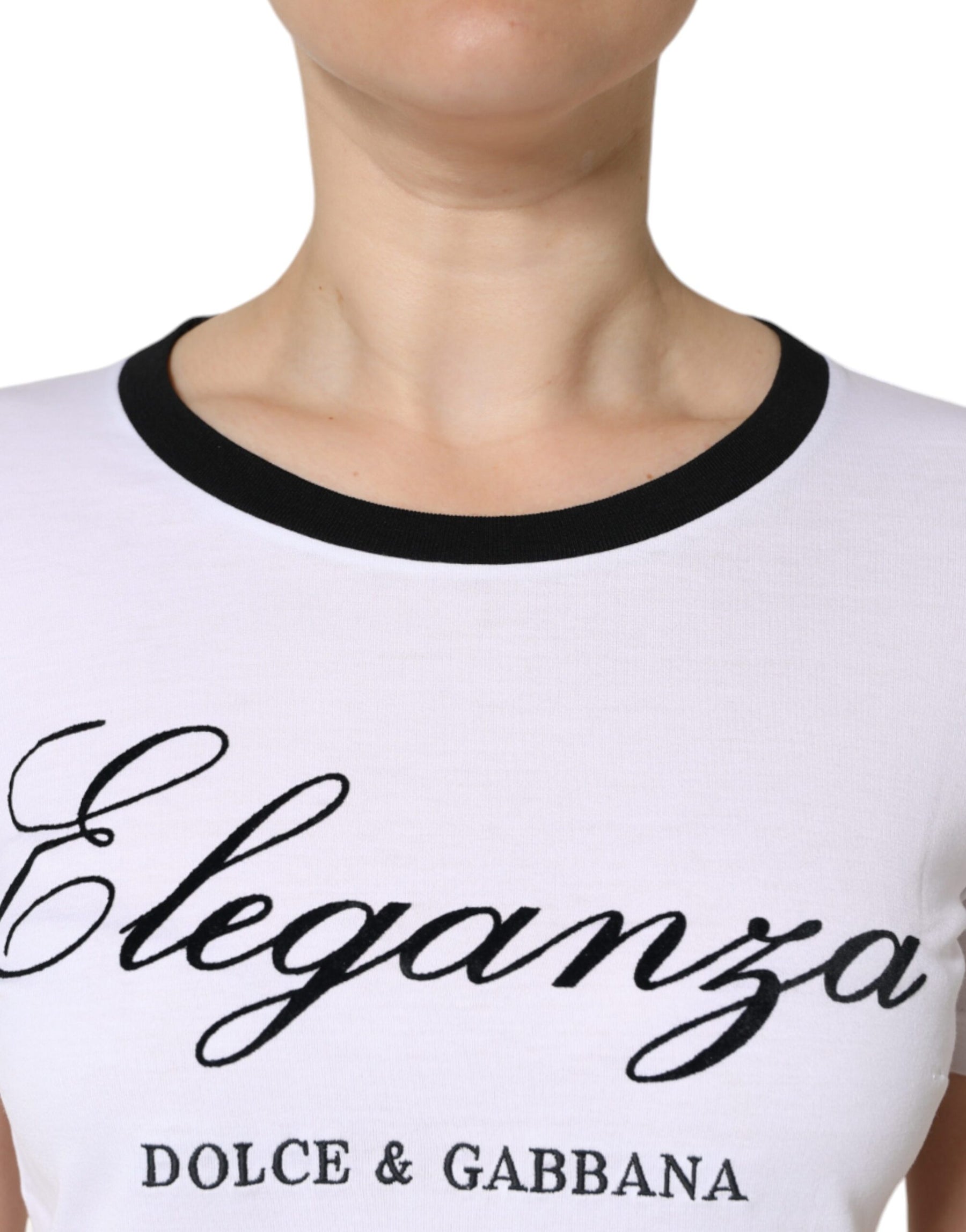 Dolce & Gabbana White Eleganza Print Cotton Short Sleeves T-shirt | Regal Royce